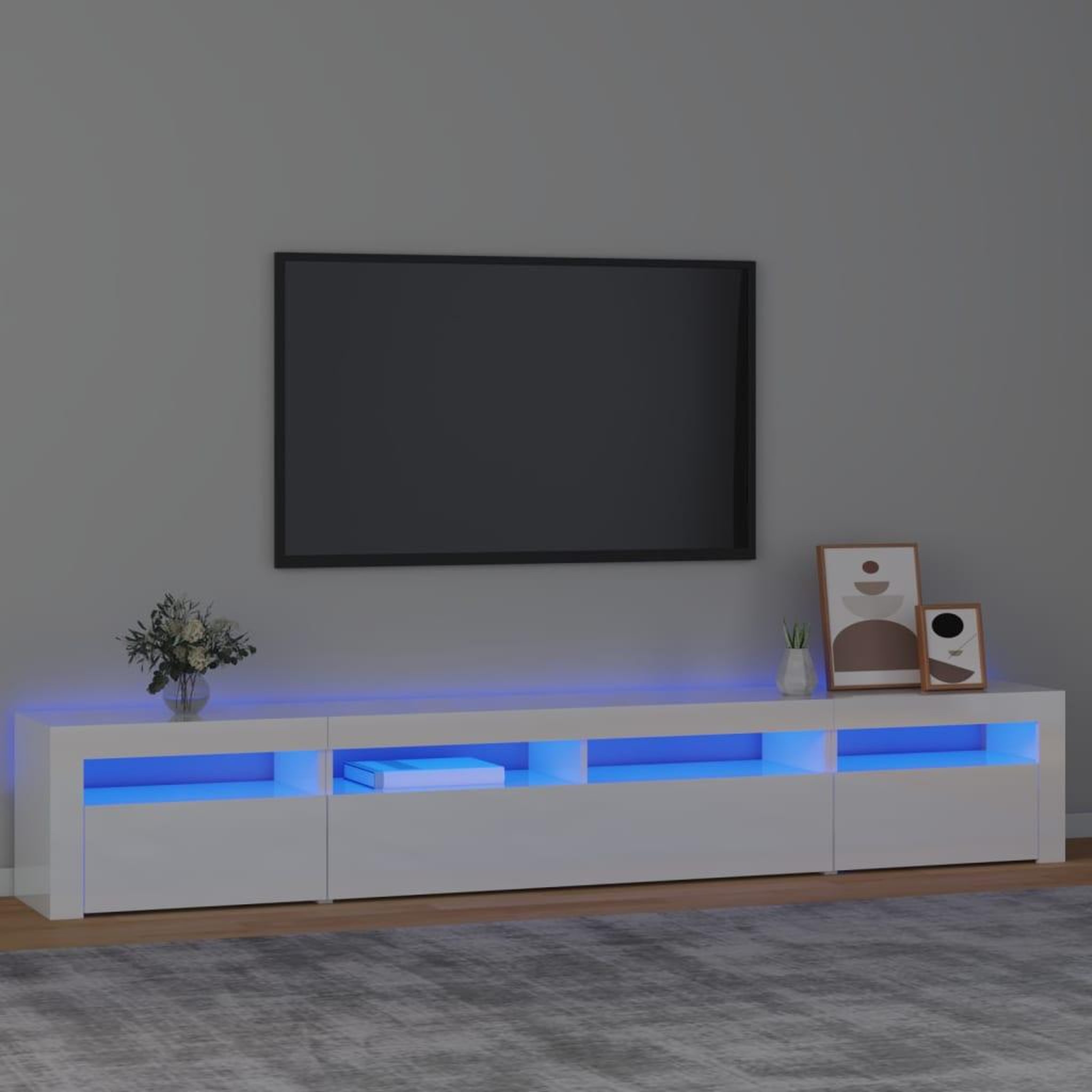 Voir la diapositive 1 : VIDAXL Meuble TV avec lumieres LED Blanc brillant 240x35x40 cm
