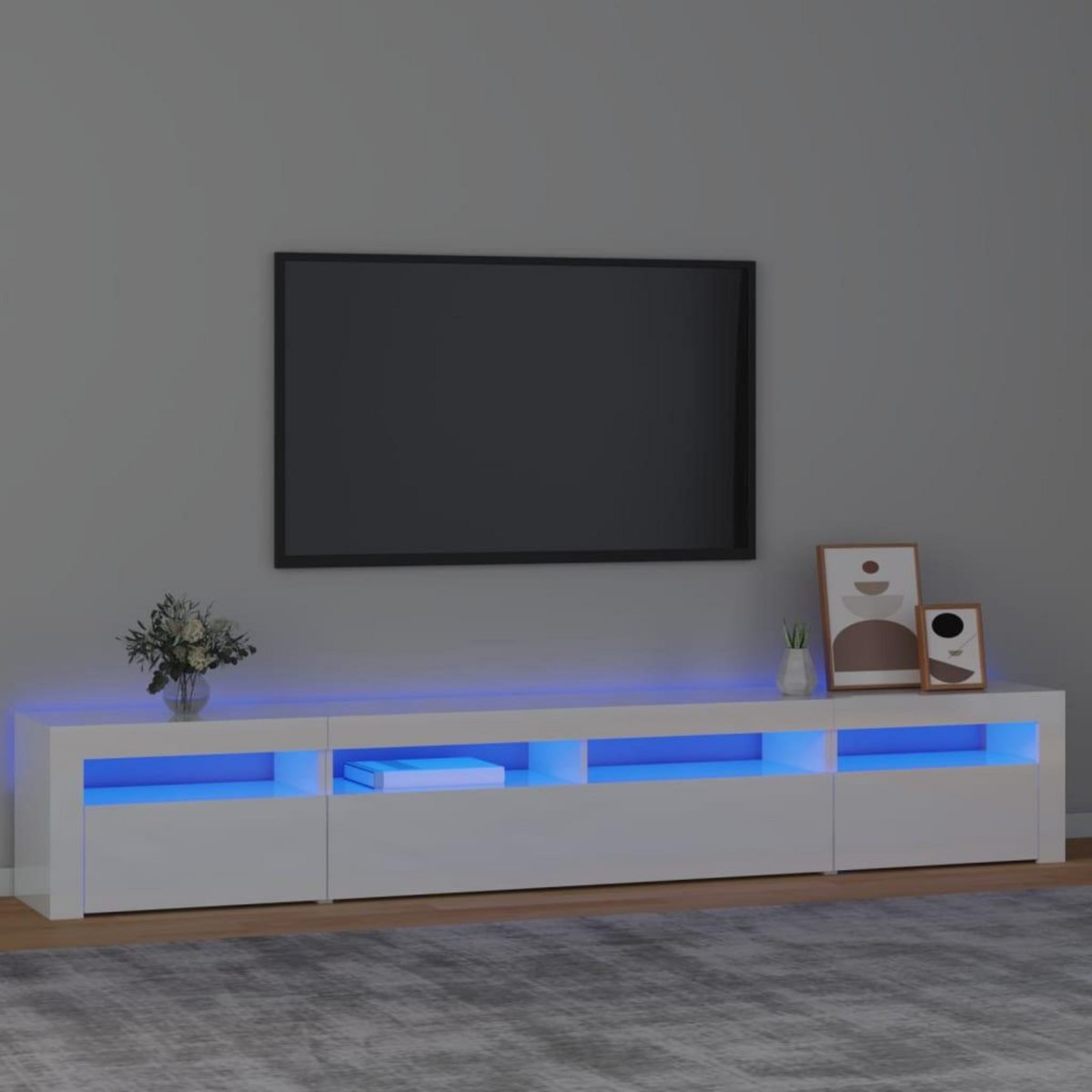 VIDAXL Meuble TV avec lumieres LED Blanc brillant 240x35x40 cm