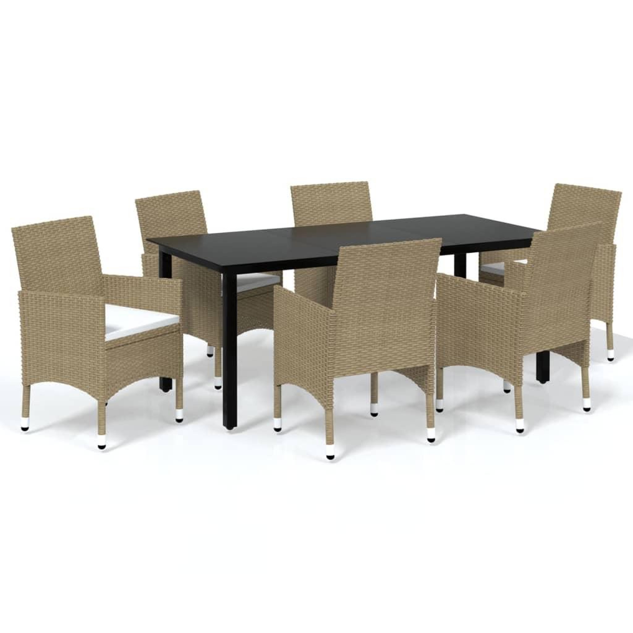 Voir la diapositive 2 : VIDAXL Ensemble a manger de jardin et coussins 7 pcs Poly rotin Beige