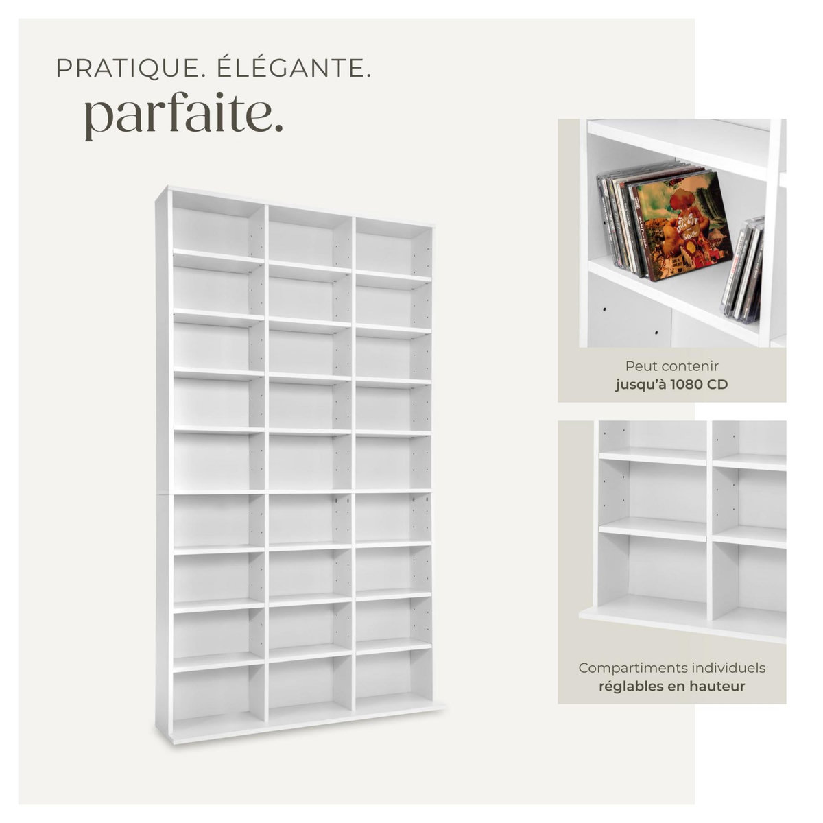 tectake Étagère DVD CD aspect bois blanc