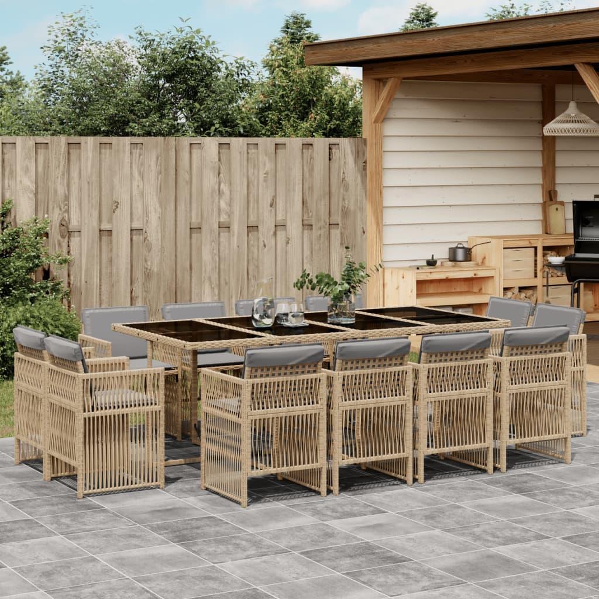 VIDAXL Ensemble a manger de jardin coussins 13 pcs melange beige rotin