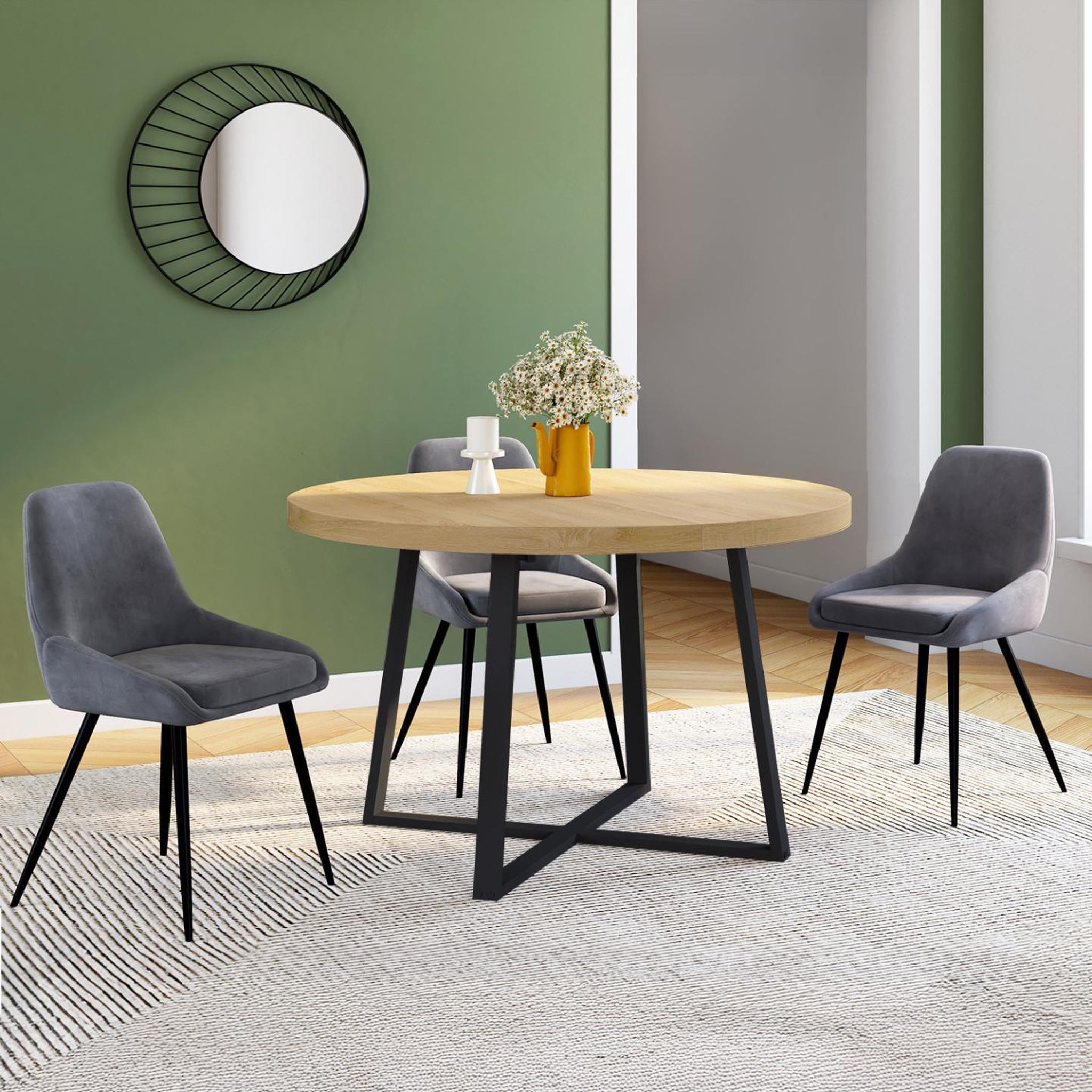 Voir la diapositive 3 : ID MARKET Table à manger extensible ronde selma 4-10 personnes bois effet hêtre 110-300 cm