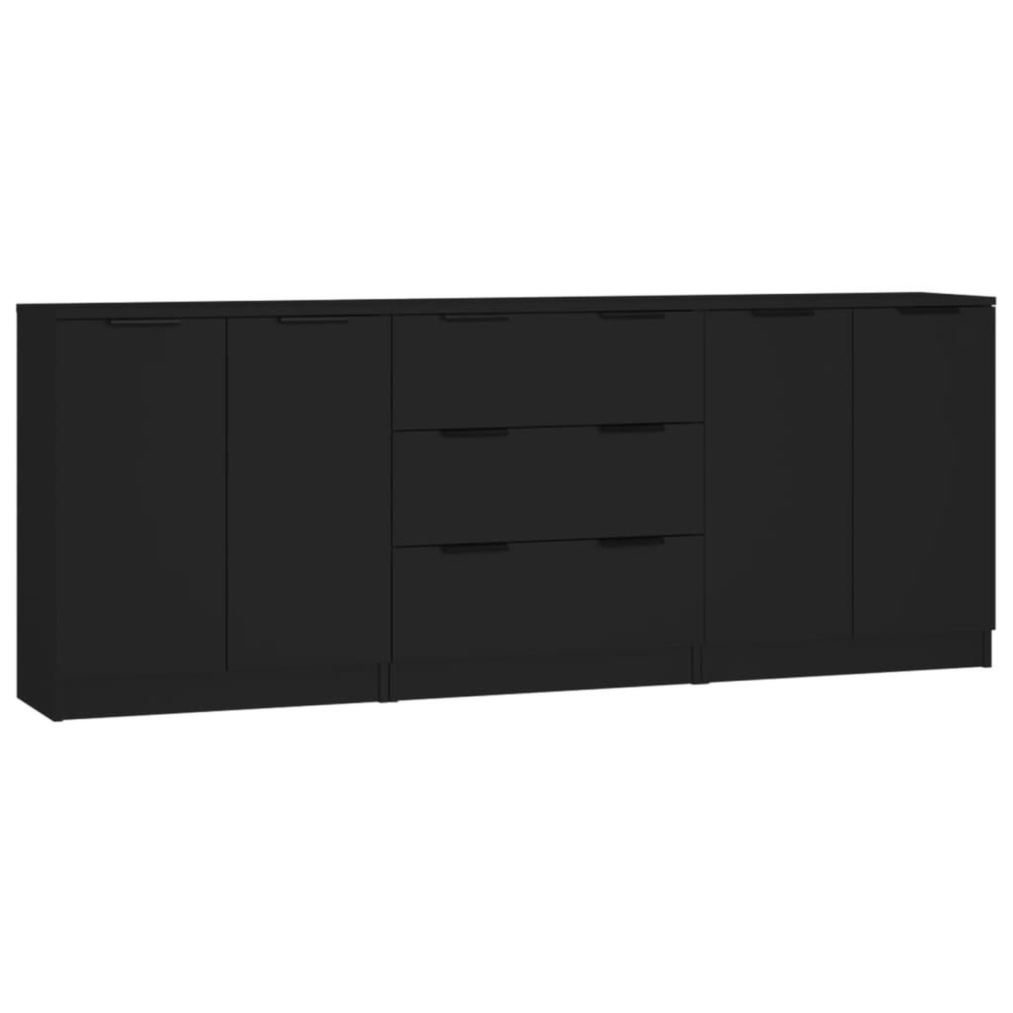 Voir la diapositive 2 : VIDAXL Buffets 3 pcs noir bois d'ingenierie