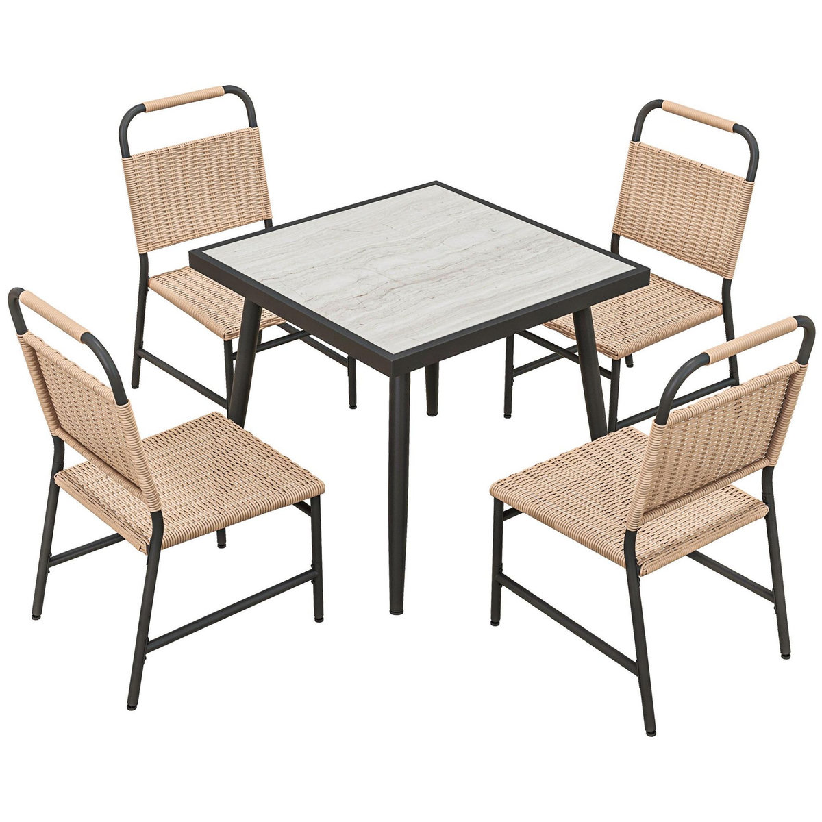 OUTSUNNY Ensemble de jardin 5 pièces table carrée 4 chaises résine verre