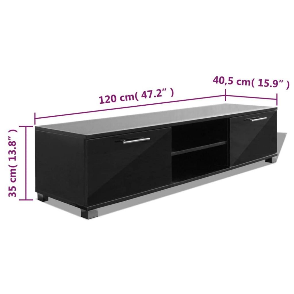 VIDAXL Meuble TV Noir brillant 120x40,5x35 cm