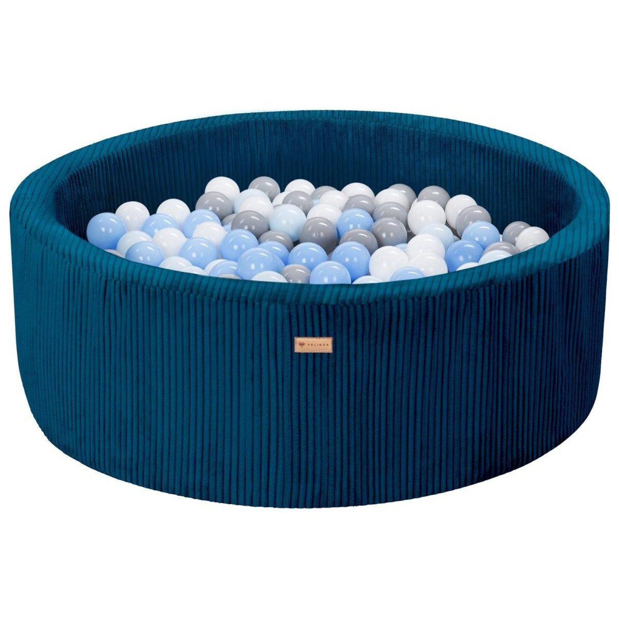 VELINDA Piscine à balles en velours côtelé avec 200 balles, diamètre env. 90 cm — bleu marine