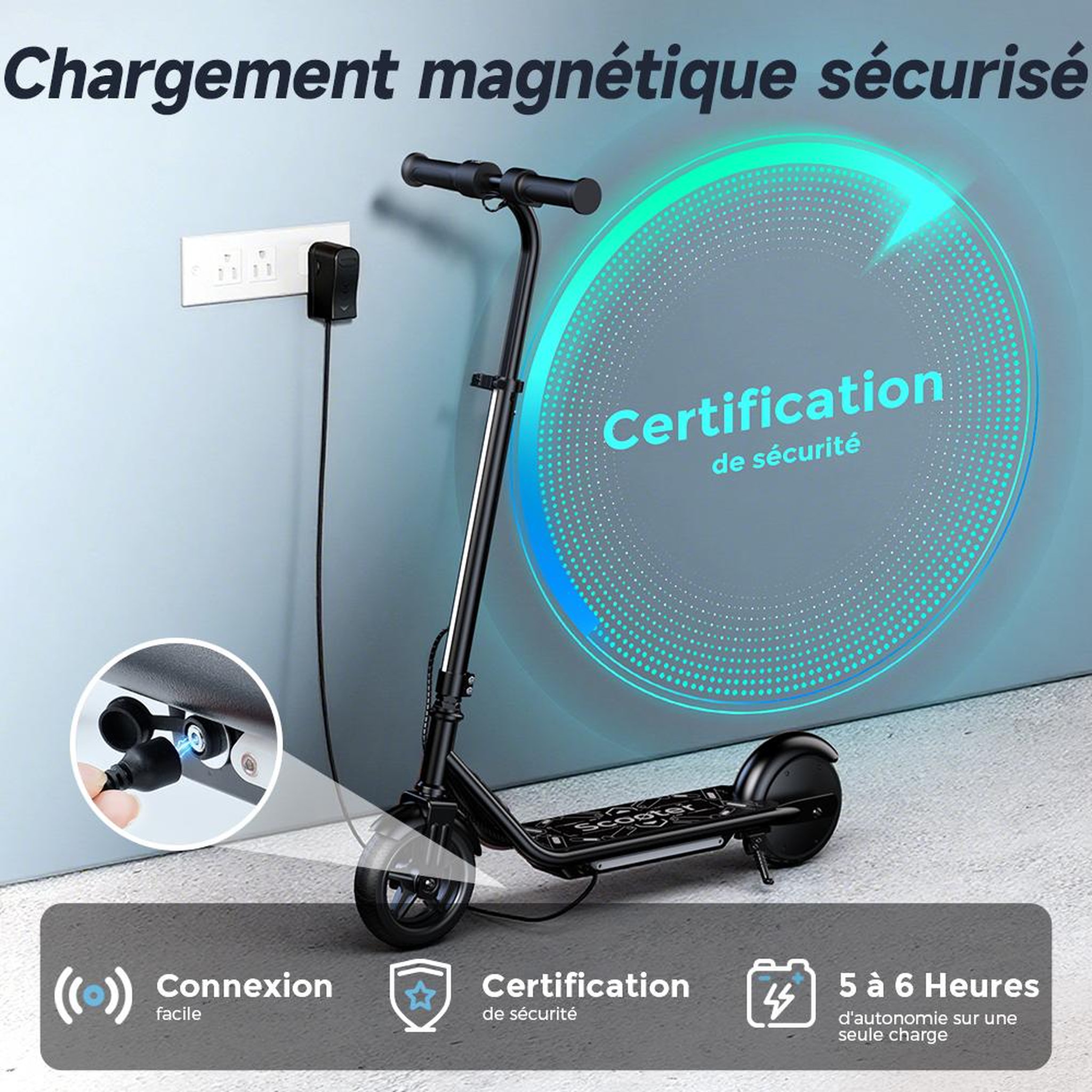 Voir la diapositive 5 : ISCOOTER Trottinette électrique K2Pro pour enfants, hauteur réglable, lumières d'ambiance colorées