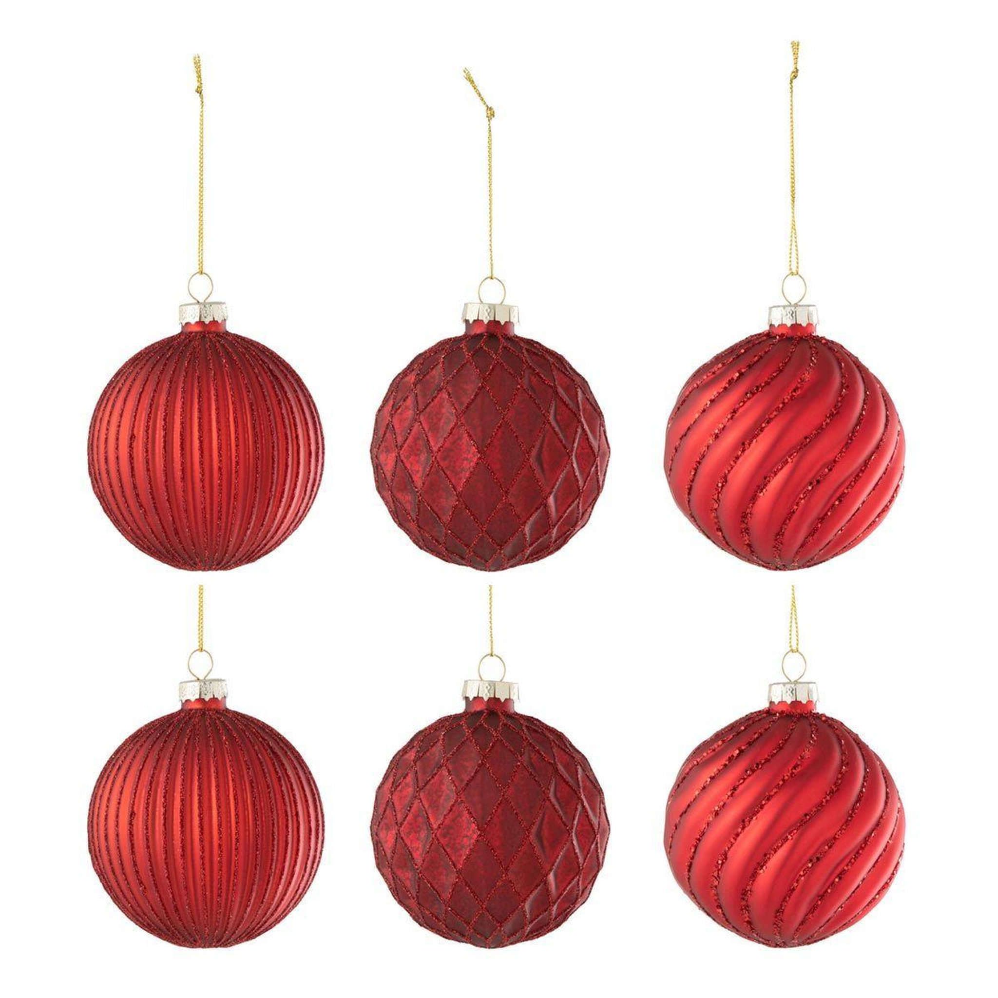 J-LINE Lot de 6 boules de noël  elva  8cm rouge