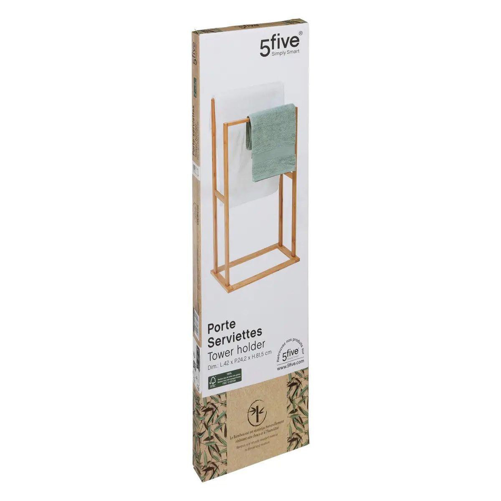 Voir la diapositive 2 : FIVE Porte-serviettes 2 barres  bambou  81cm naturel