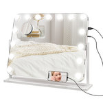 HOMCOM Miroir maquillage Hollywood lumineux LED intensité réglable grossissant rotatif charge USB support blanc
