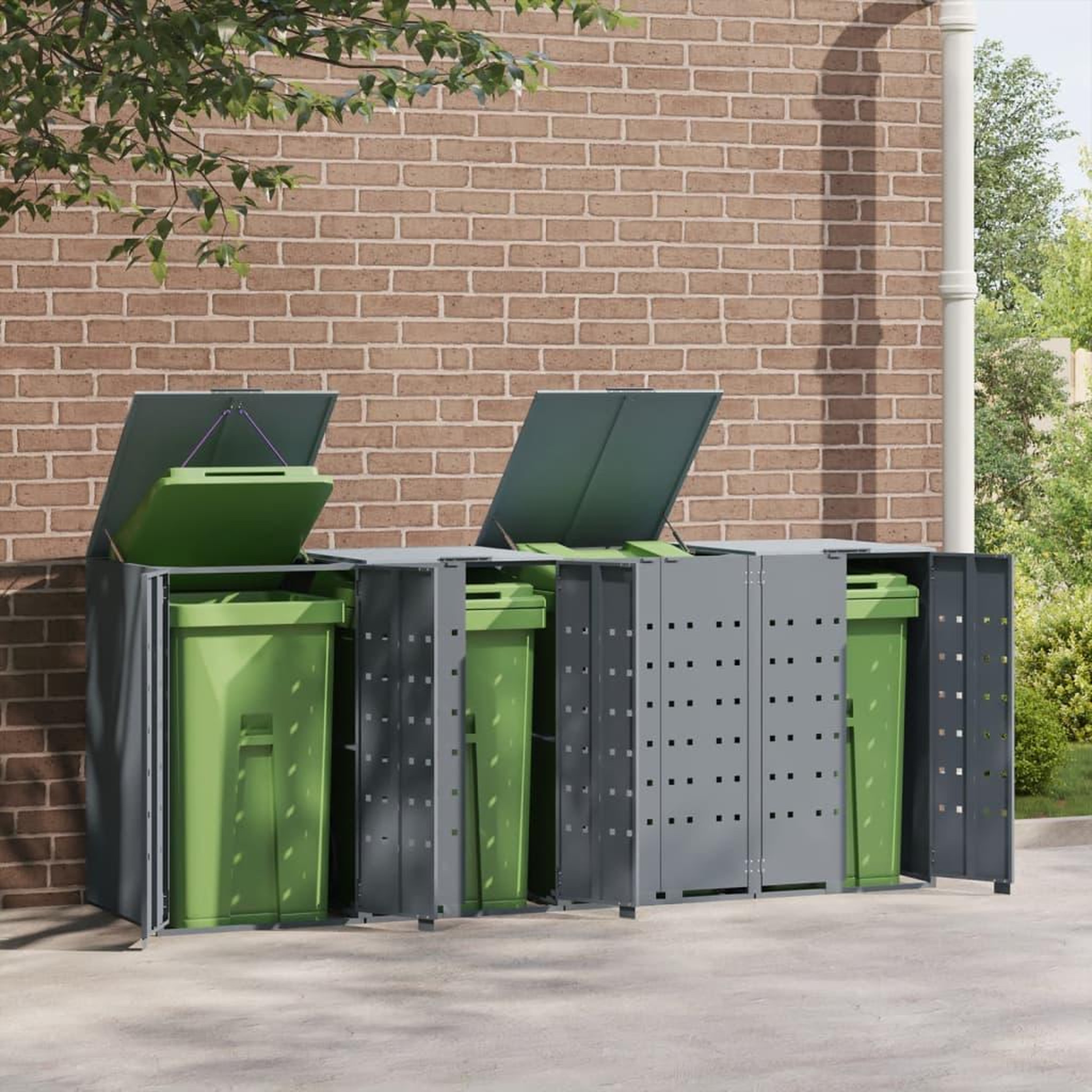 Voir la diapositive 3 : VIDAXL Rangement a roulettes pour poubelles pour 4 bacs gris acier