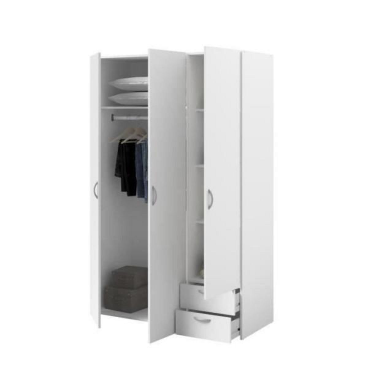 PARISOT Armoire VARIA - Décor blanc - 3 portes + 2 tiroirs - L 120 x H 185 x P 51 cm - PARISOT
