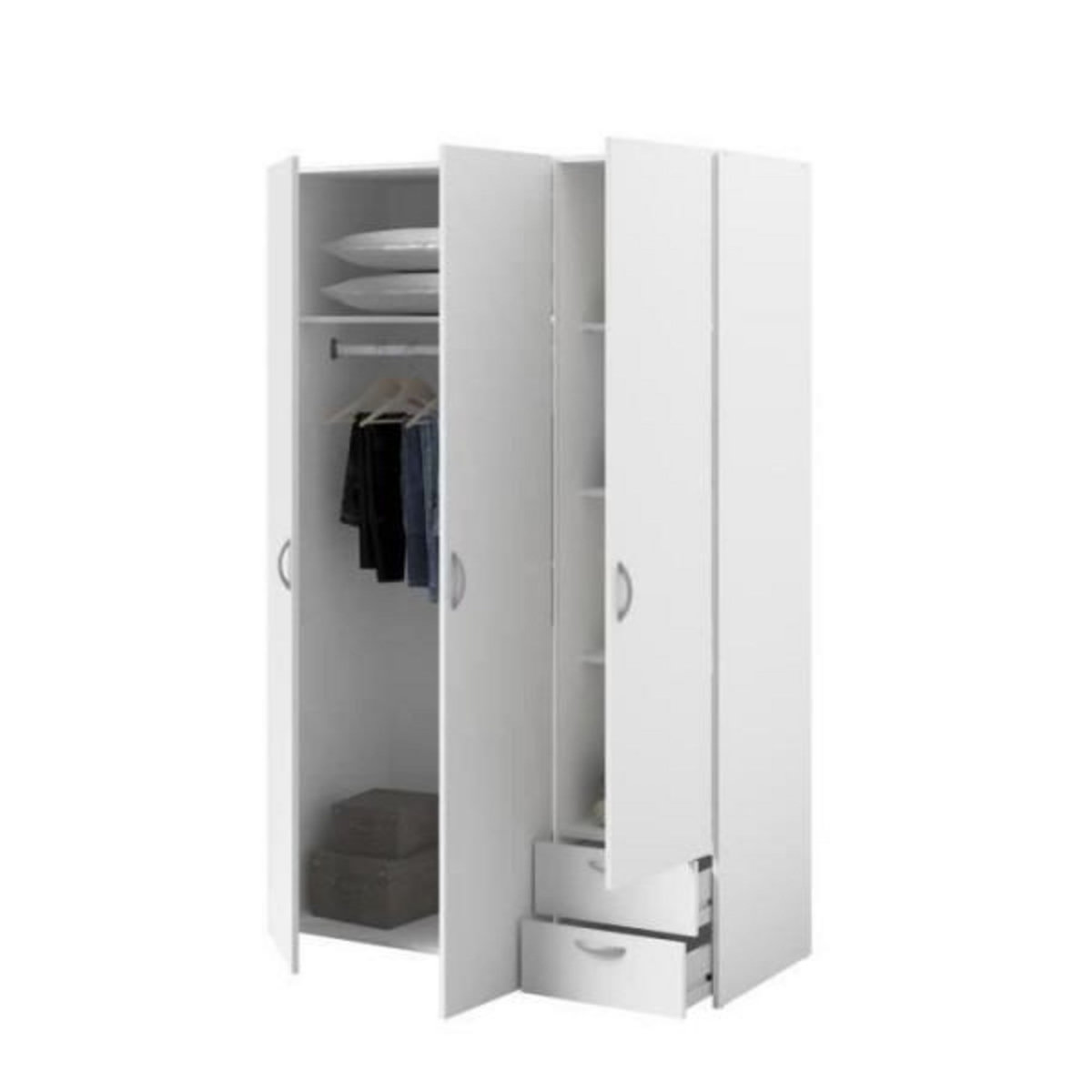 PARISOT Armoire VARIA - Décor blanc - 3 portes + 2 tiroirs - L 120 x H 185 x P 51 cm - PARISOT