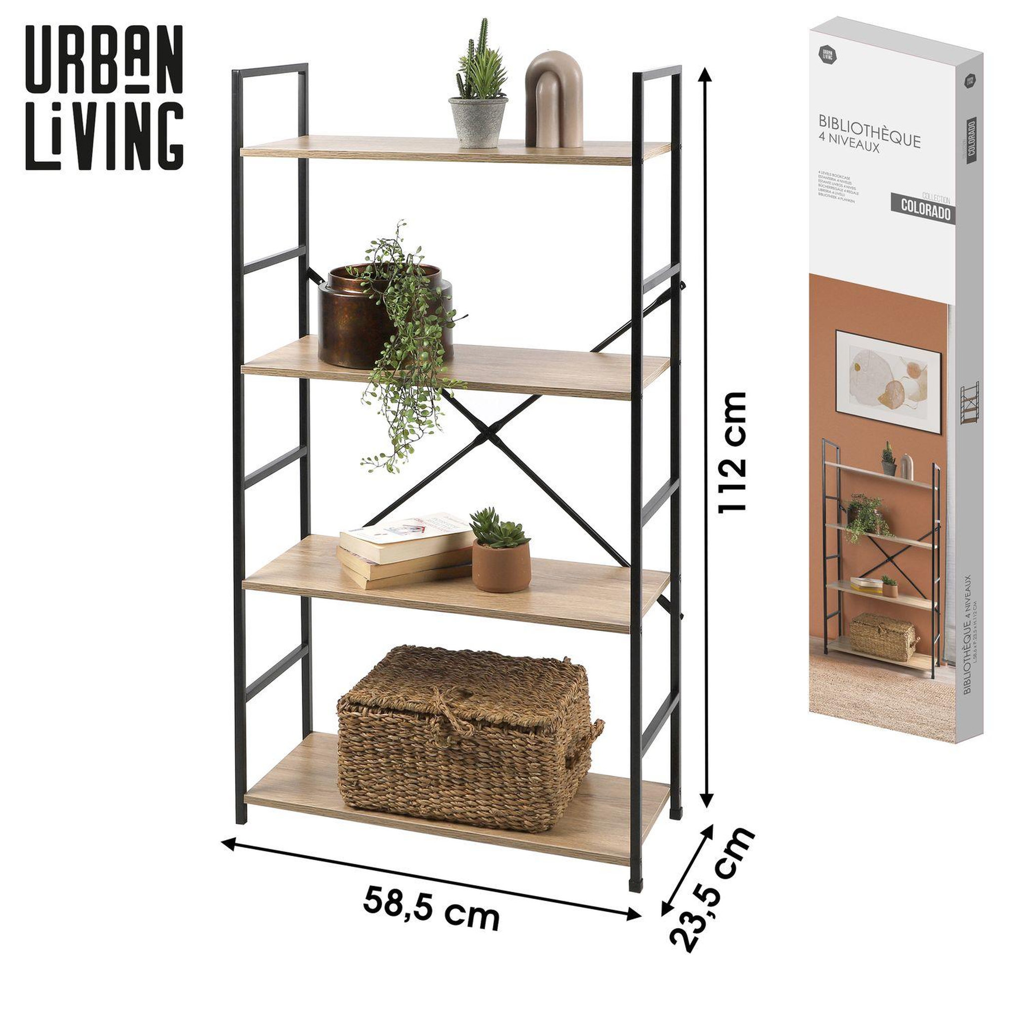Voir la diapositive 4 : TOILINUX Etagère droite large 4 niveaux colorado h.48 en métal et mdf - beige et noir
