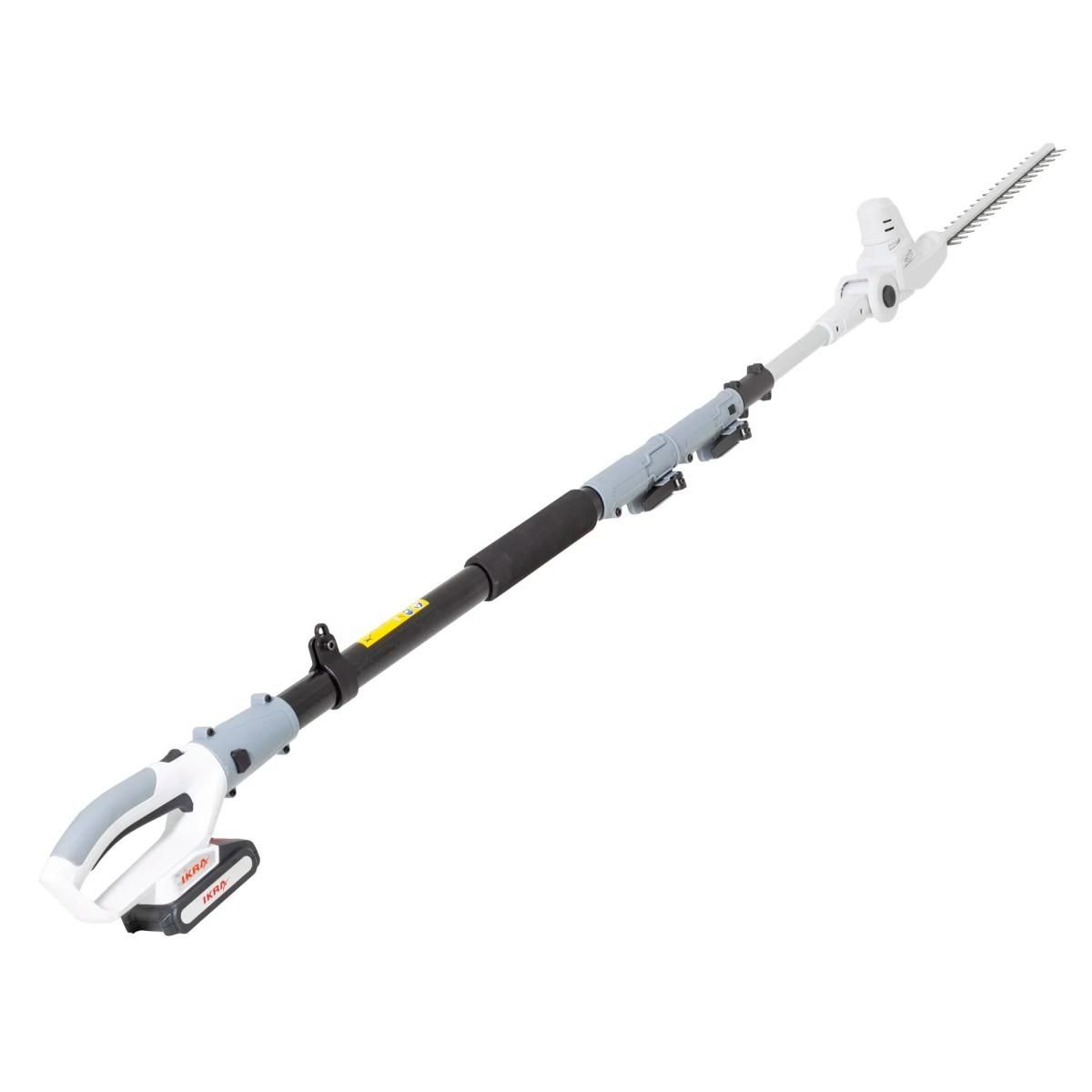 Ikra Taille haie sur perche téléscopique 20V - Coupe longueur 40 cm - Batterie lithium 2.0Ah Chargeur 20V - IKRA
