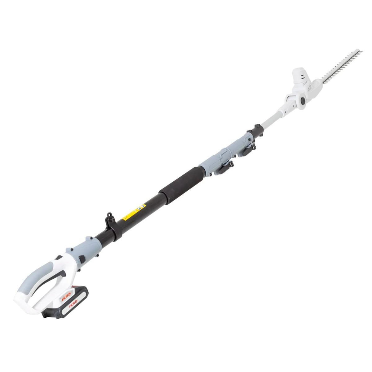 Ikra Taille haie sur perche téléscopique 20V - Coupe longueur 40 cm - Batterie lithium 2.0Ah Chargeur 20V - IKRA