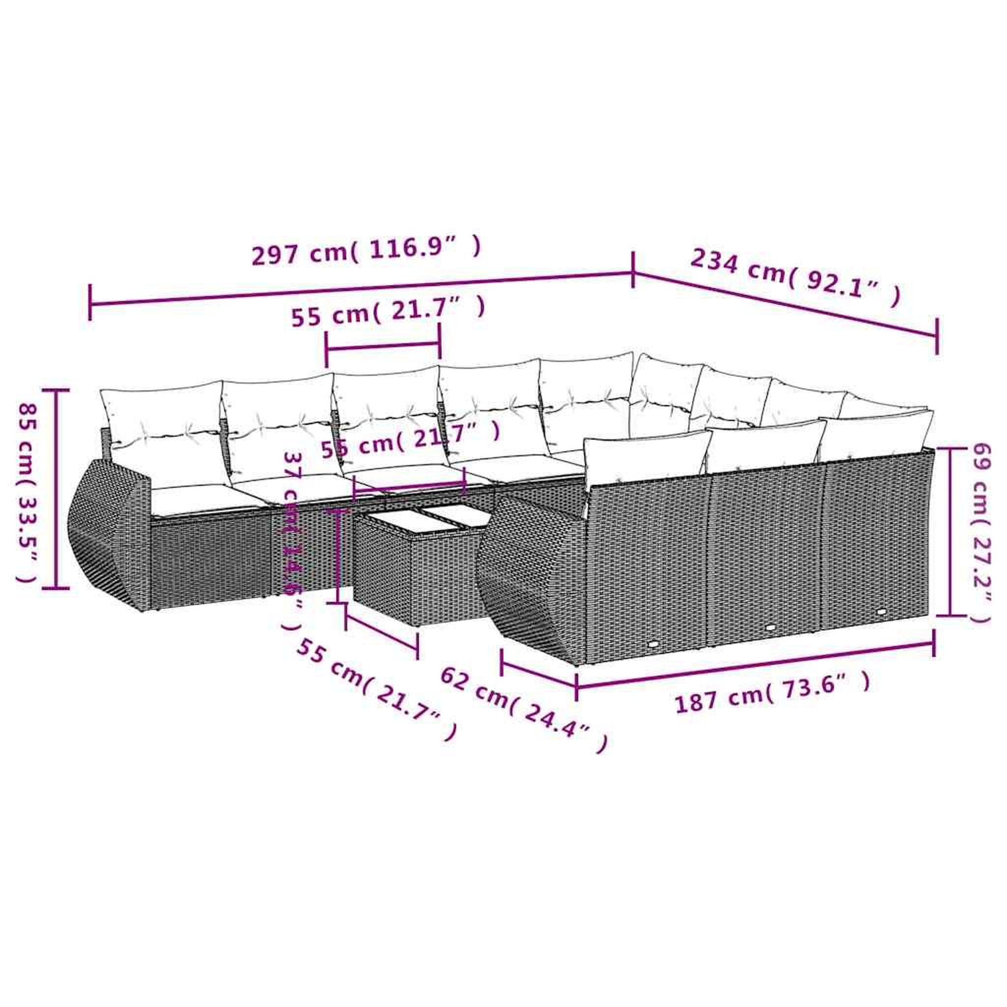 Voir la diapositive 4 : VIDAXL Salon de jardin 11 pcs avec coussins noir resine tressee