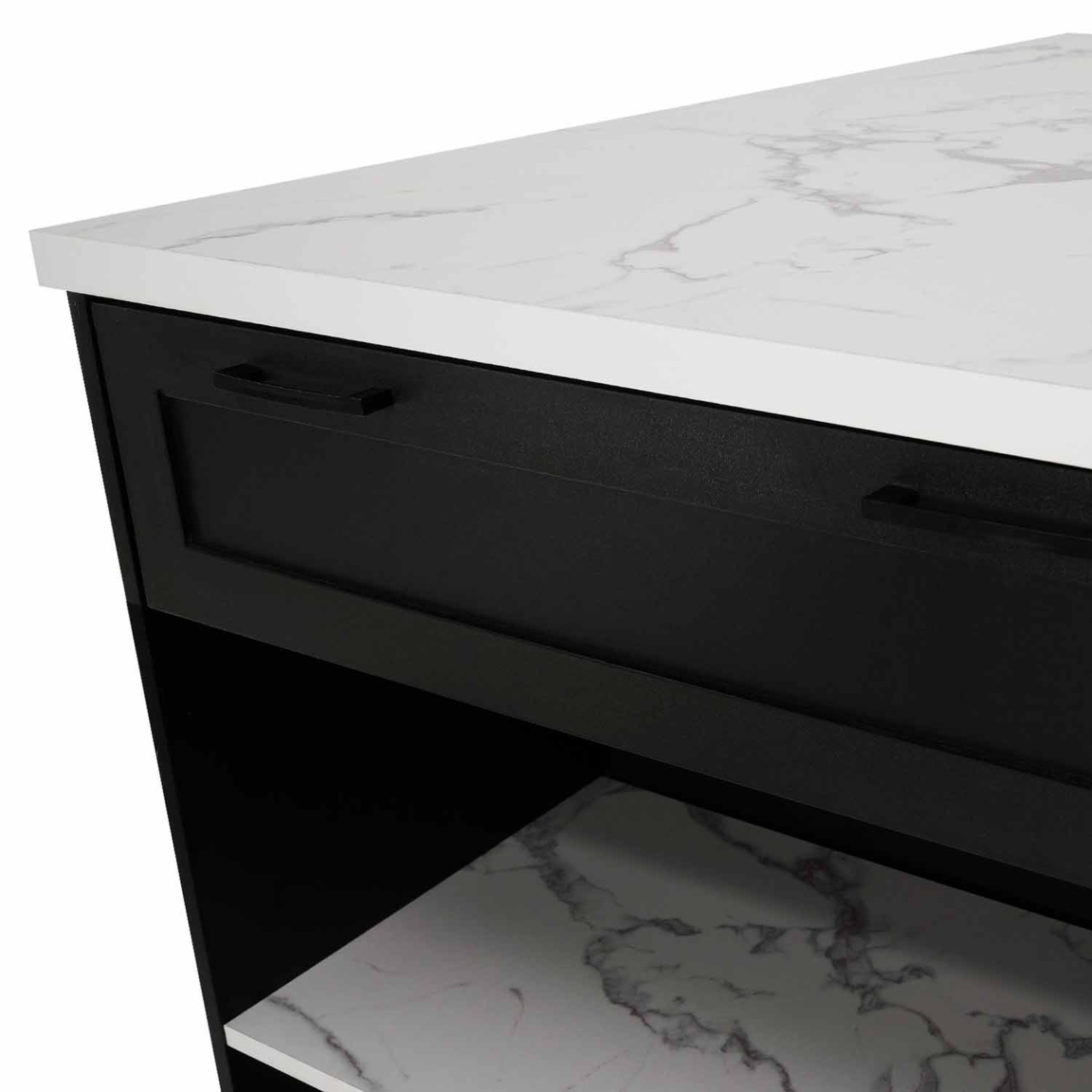Voir la diapositive 6 : ID MARKET Ilot central mange debout 4 personnes vito 130 cm noir et plateau effet marbre alaska