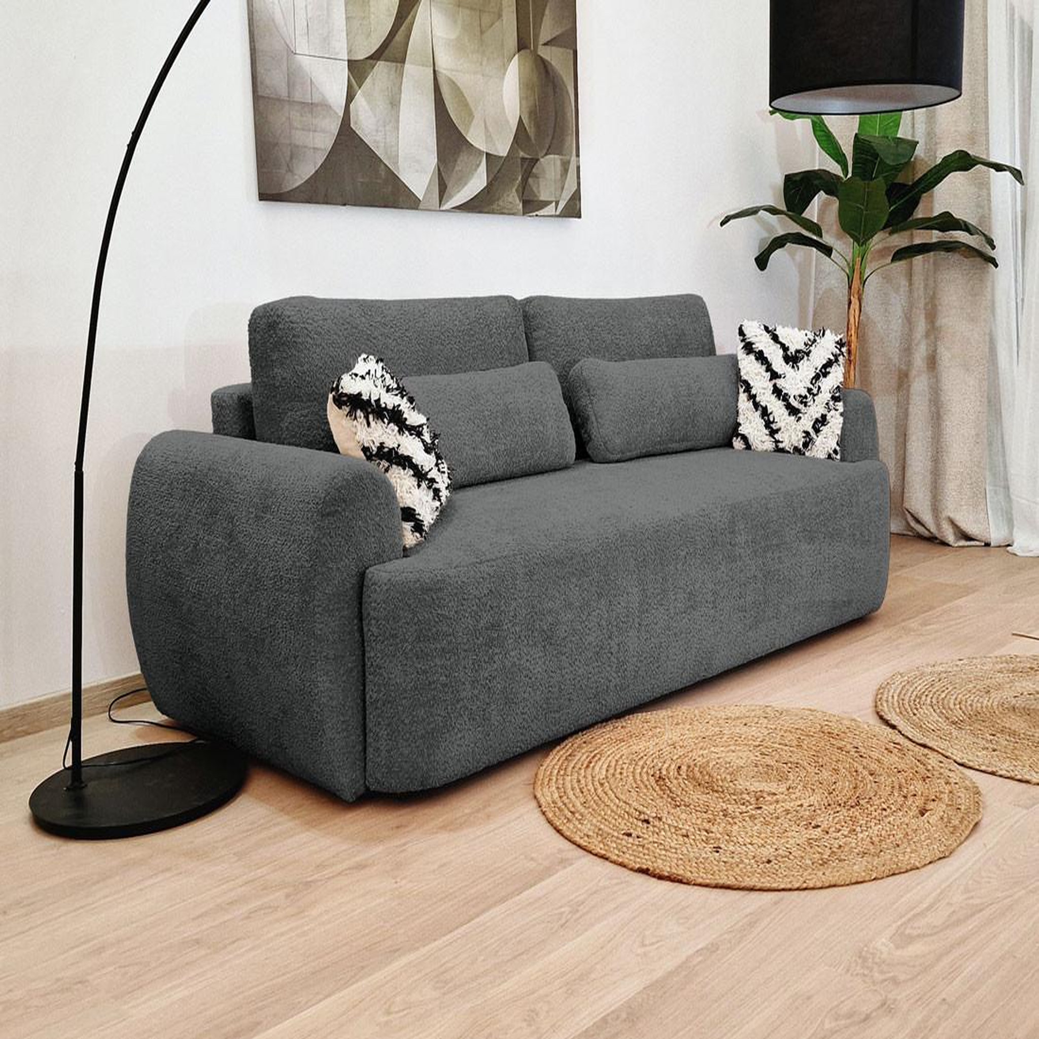 Voir la diapositive 5 : BEST MOBILIER Mahina - canapé droit 3 places - convertible avec coffre - en tissu bouclette