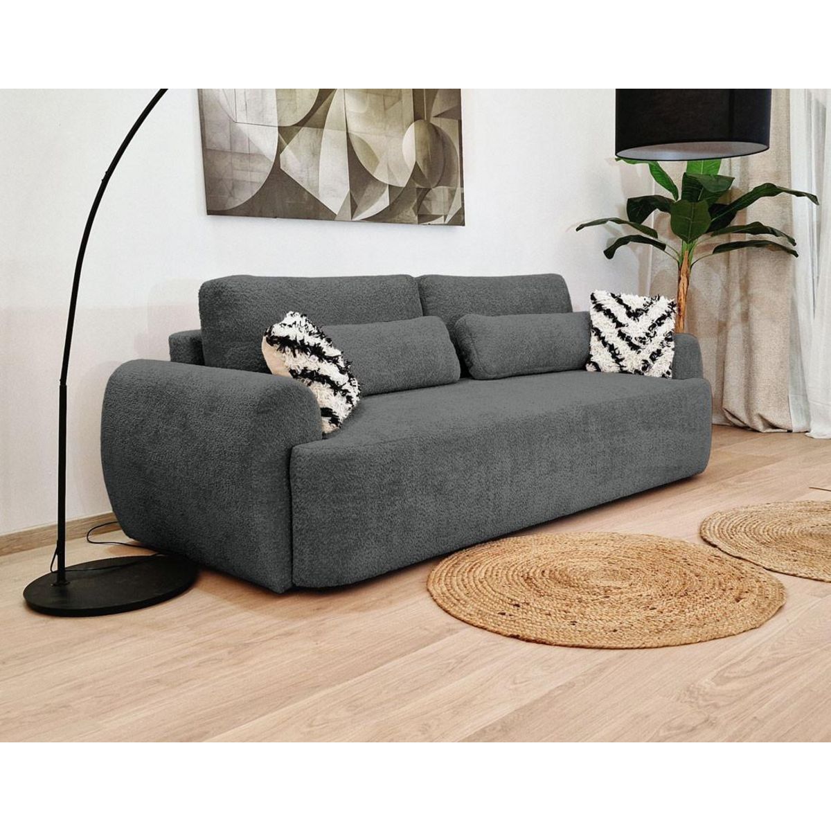 BEST MOBILIER Mahina - canapé droit 3 places - convertible avec coffre - en tissu bouclette