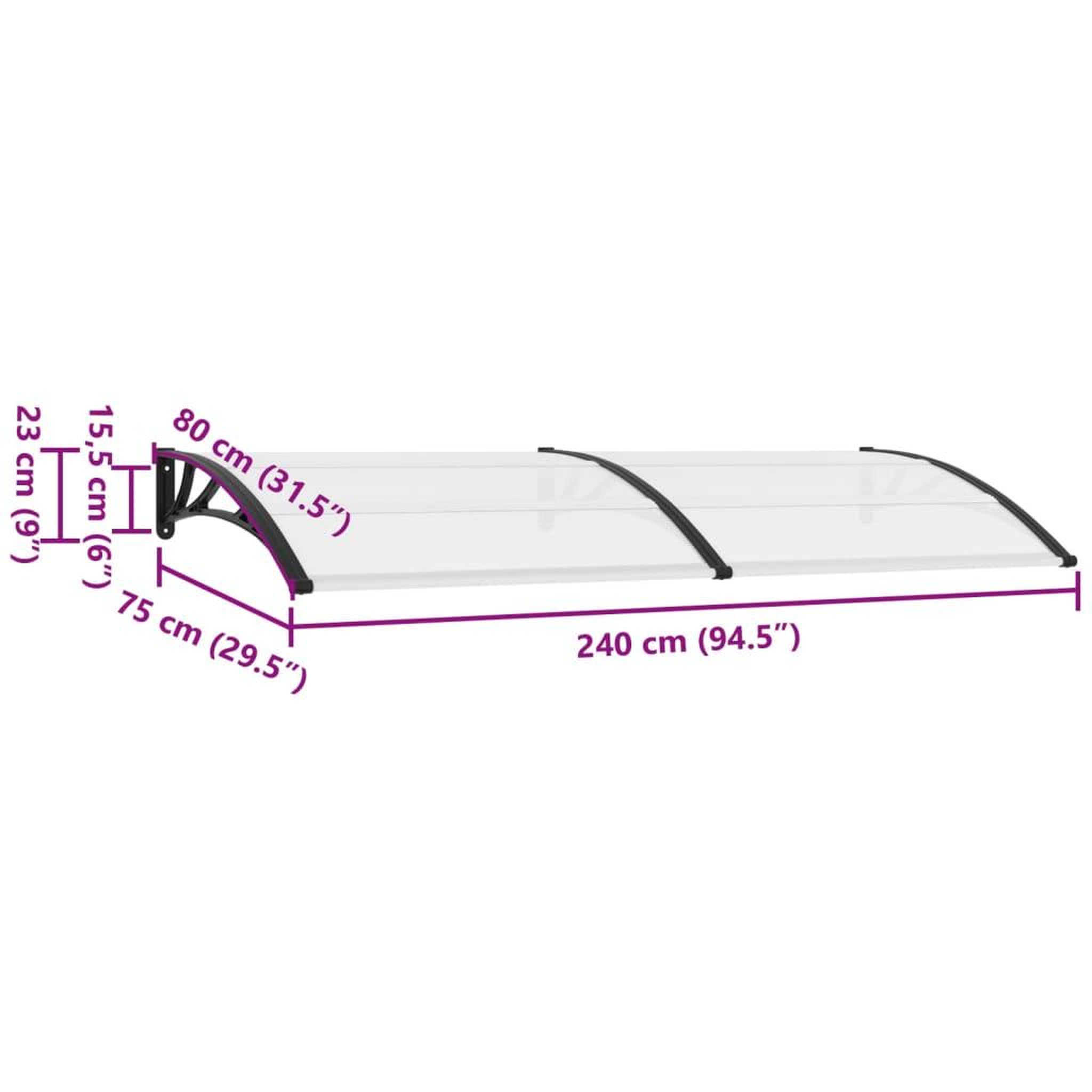 Voir la diapositive 6 : VIDAXL Auvent de porte Noir et transparent 240x75 cm PC