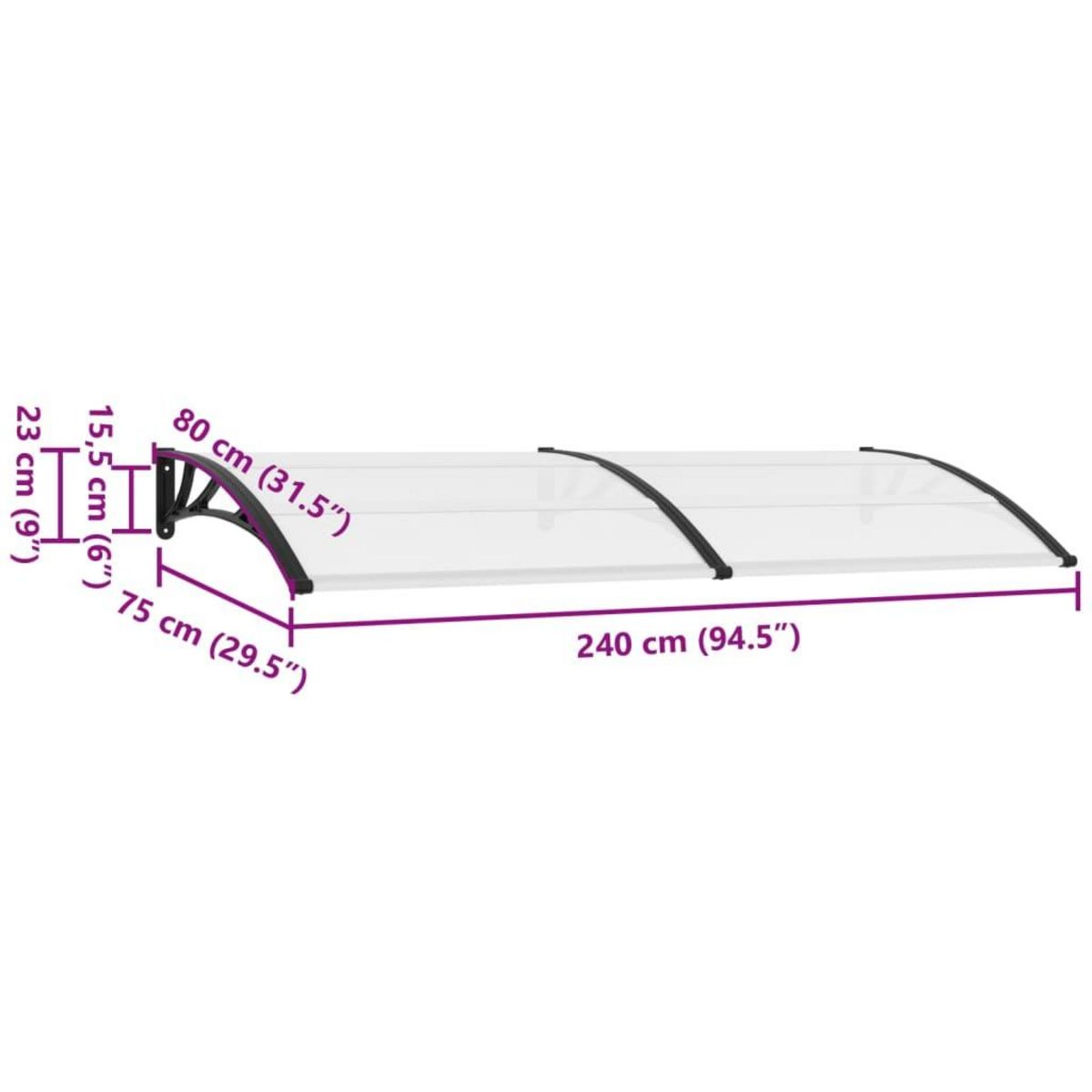 VIDAXL Auvent de porte Noir et transparent 240x75 cm PC