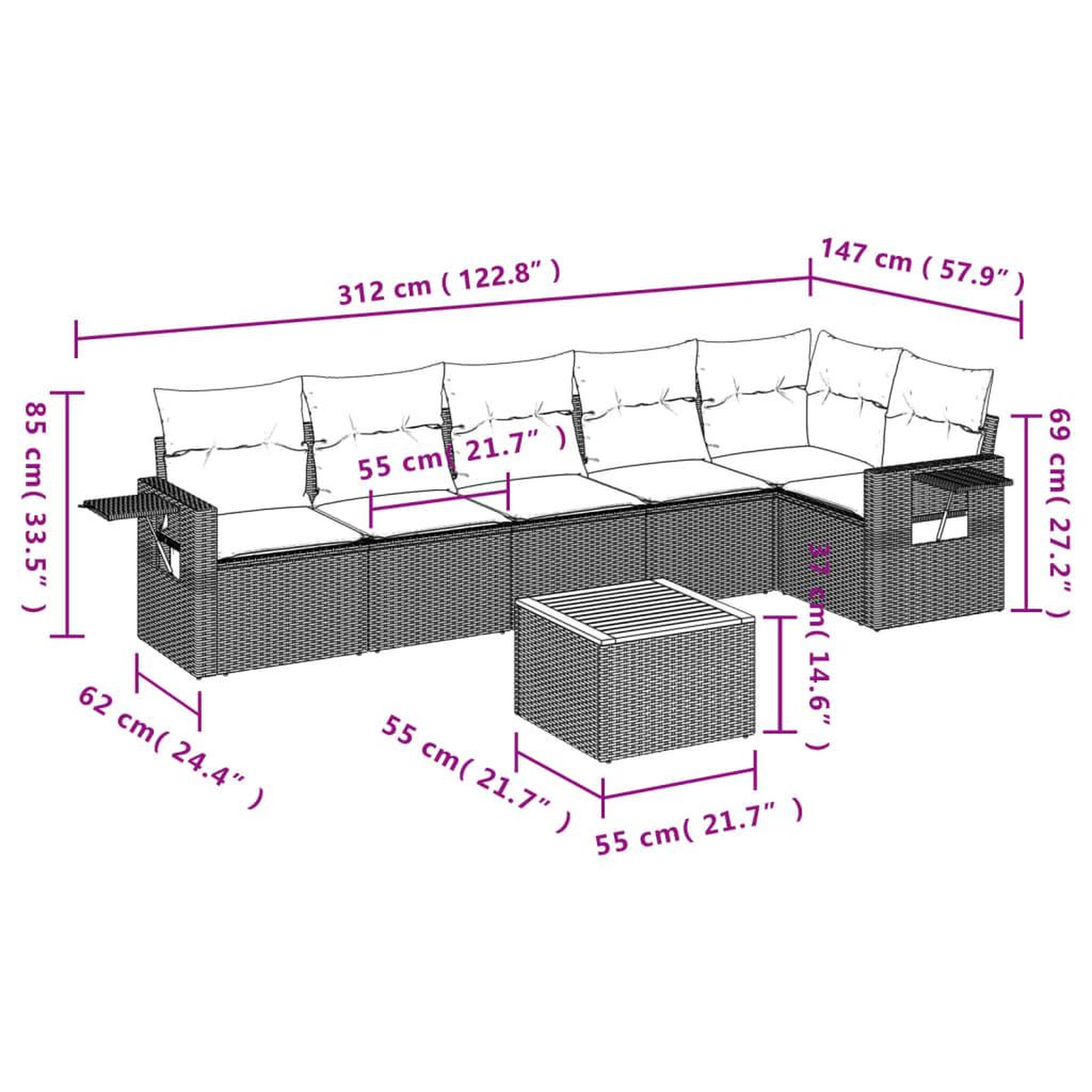 Voir la diapositive 4 : VIDAXL Salon de jardin avec coussins 7 pcs gris resine tressee