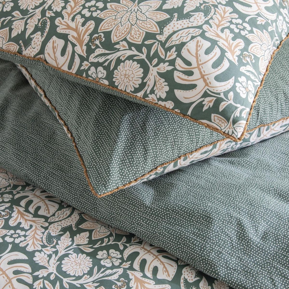 FUTURE HOME Parure de lit 2 personnes floral et pois en coton