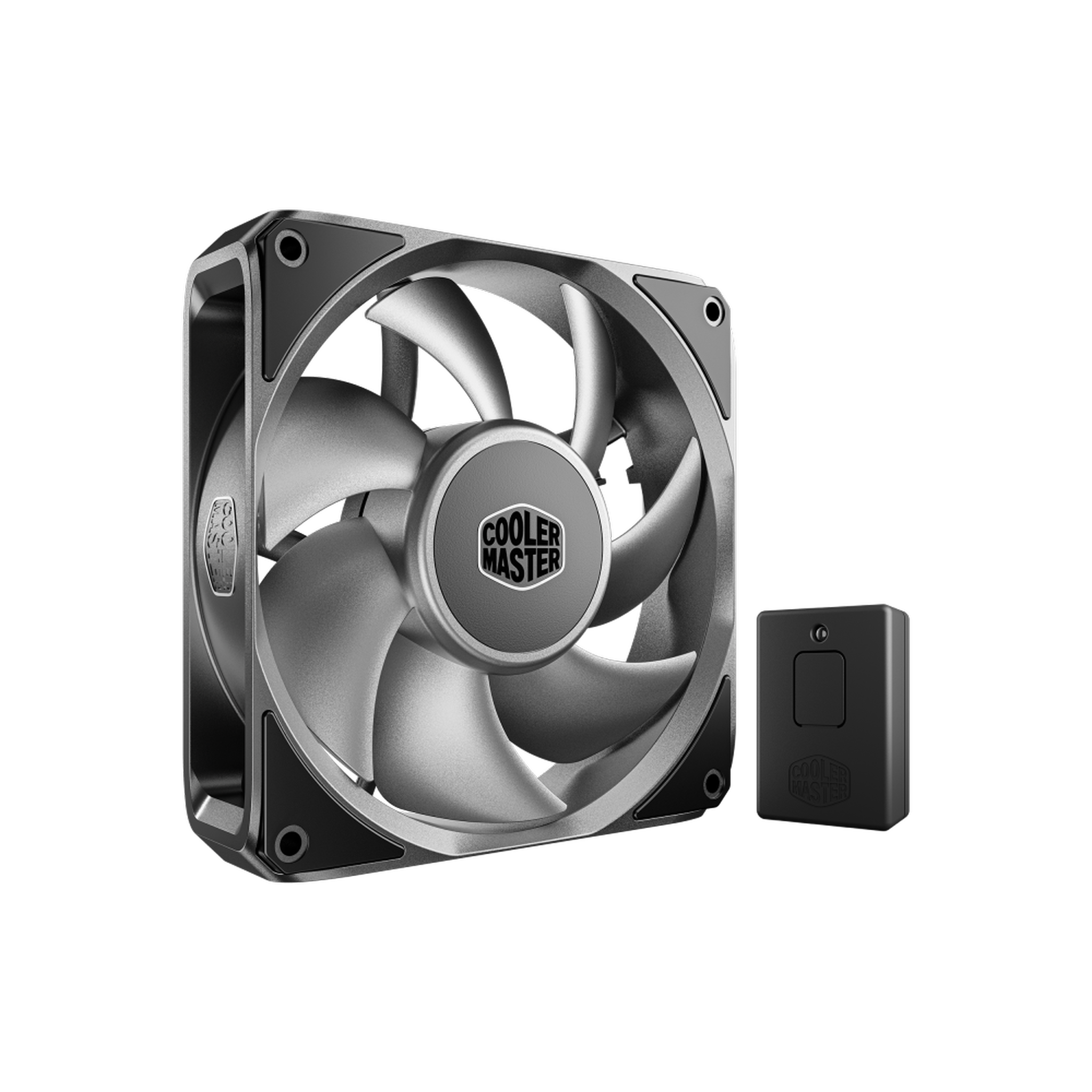 Cooler Master Ventilateur boîtier 12 cm noir et argent MasterFan A120 FC à pales courbées, multi-lames, avec module de connexion/contrôleur