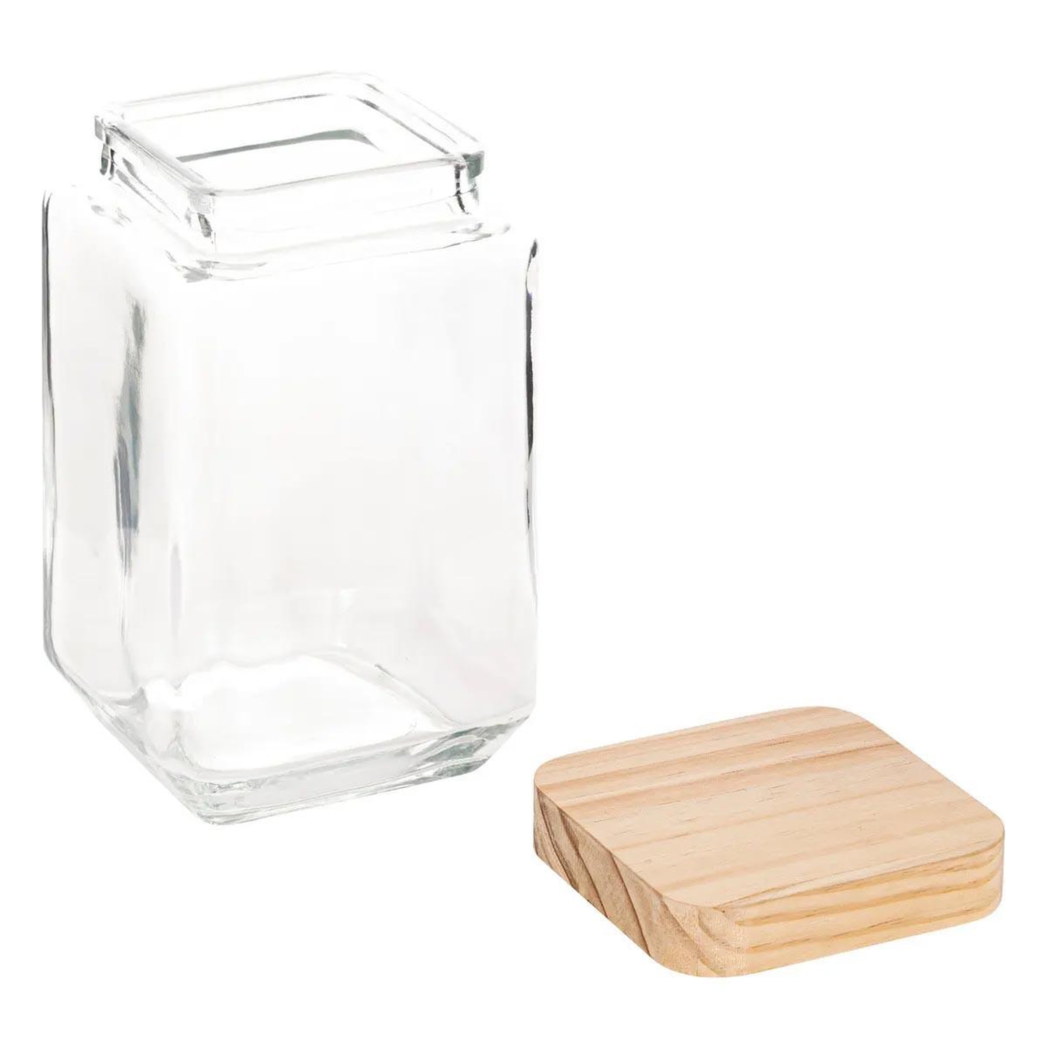 Voir la diapositive 2 : FIVE Bocal carré verre & pin  nyna  1,7l transparent