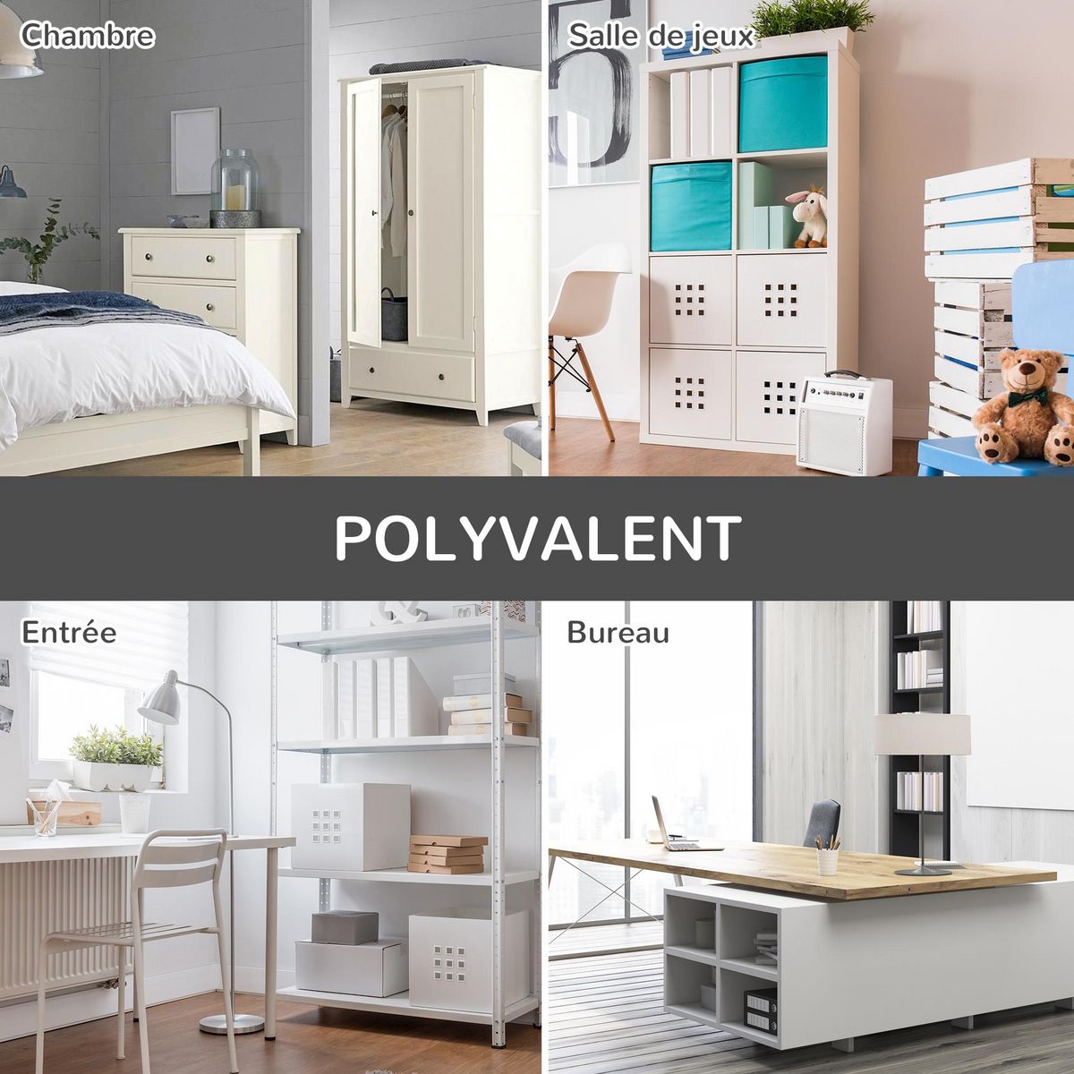 HOMCOM Bibliothèque design industriel - meuble de rangement 3 niches 3 casiers - panneaux particules aspect bois veinage portes métal noir