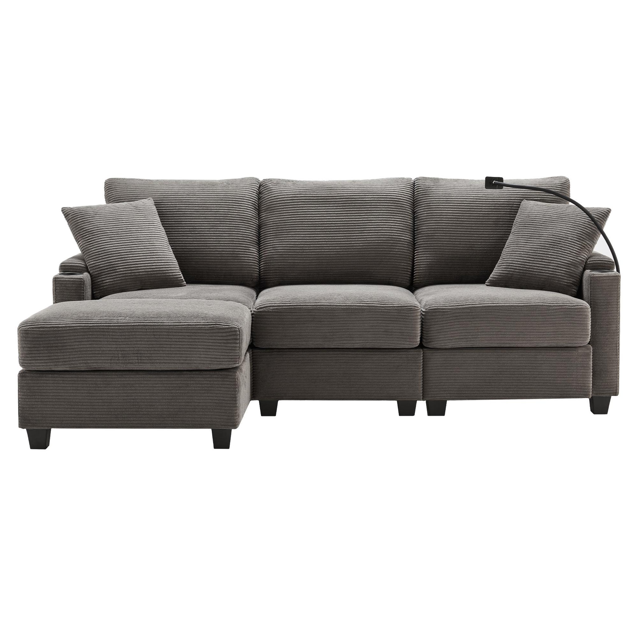MERAX Canapé d'angle réversible fixe 4 places tissu. Coloris disponibles : Gris, Beige