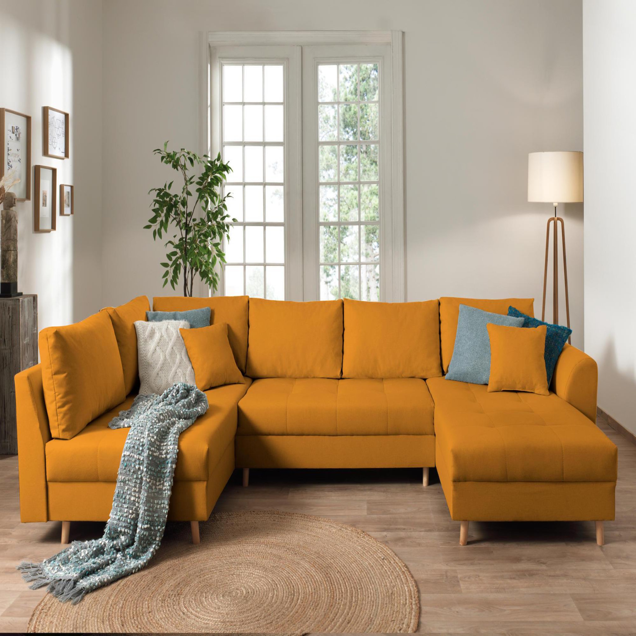 Voir la diapositive 2 : LISA DESIGN Rune - canapé panoramique avec pouf d'appoint - 7 places - style scandinave - gauche