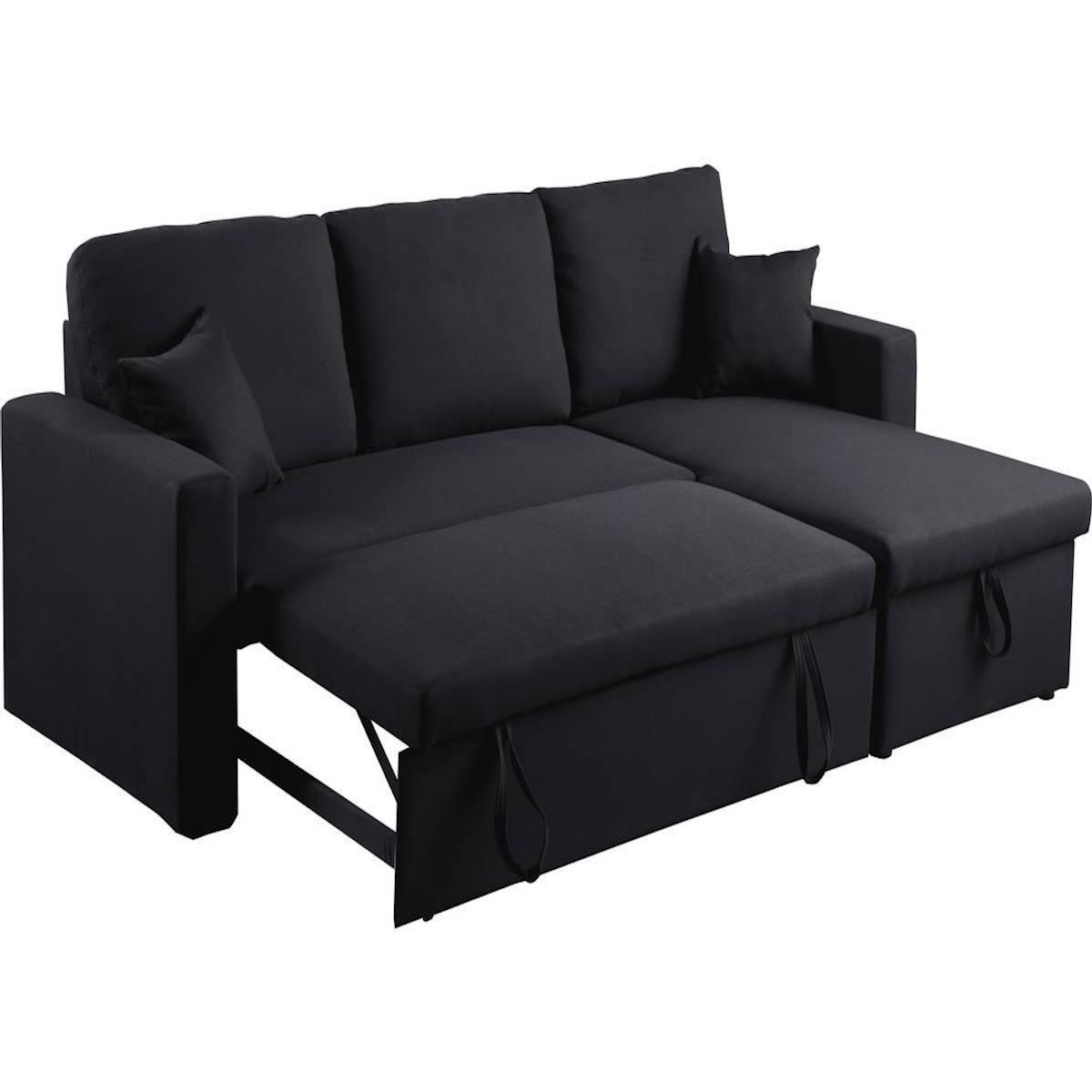 Habitat et Jardin Canapé d'angle convertible/ réversible  Alain  - 221 x 145 x 85 cm - 3 places - Noir