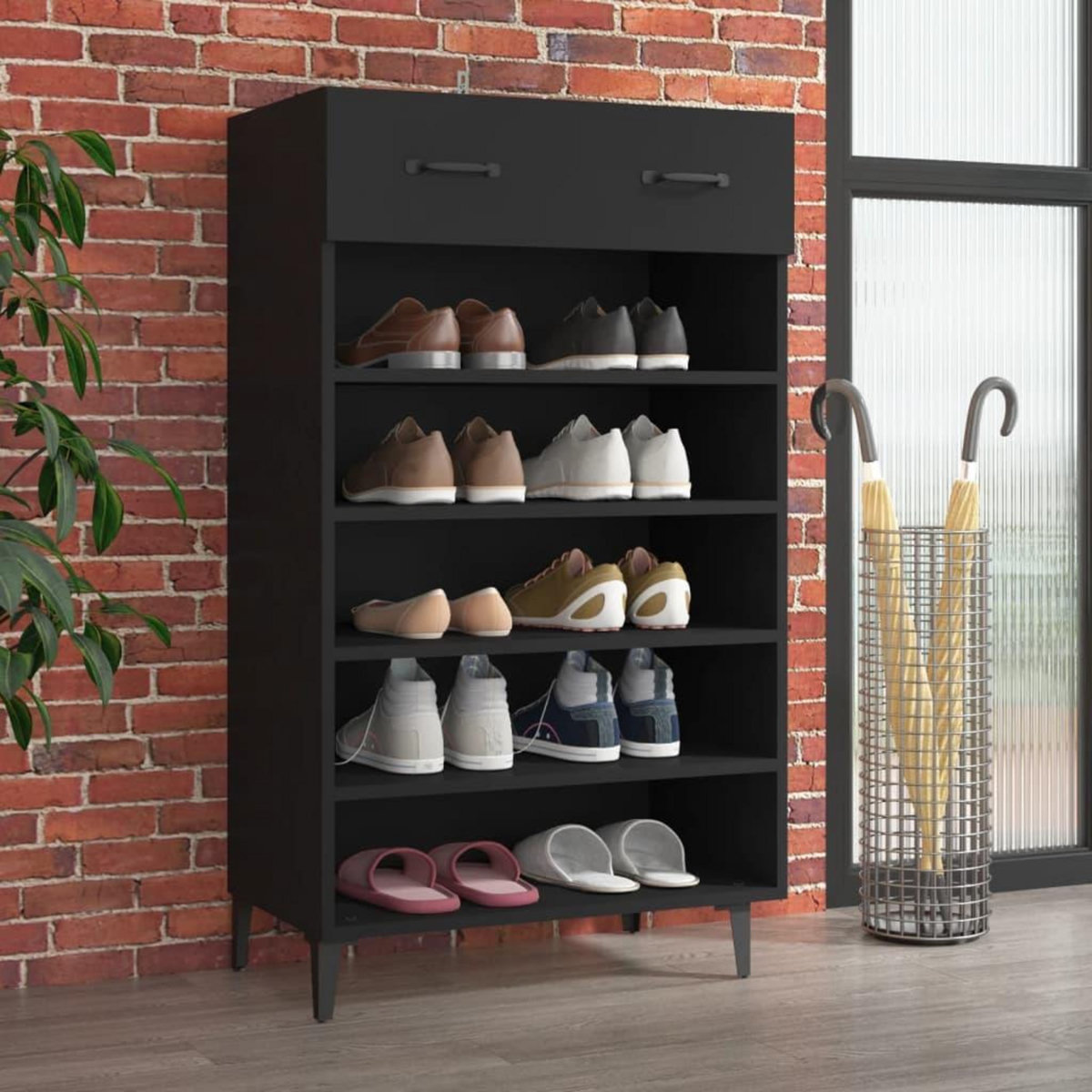 VIDAXL Armoire a chaussures Noir 60x35x105 cm Bois d'ingenierie