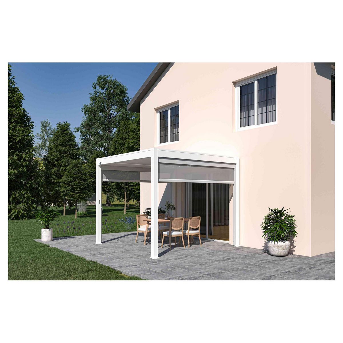 OMBREA Pergola bioclimatique - Autoportante - Blanche - 3x3 OMBREA