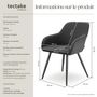 Voir la diapositive 6 : tectake Chaise de salle à manger rembourrée en velours côtelé anthracite-noir