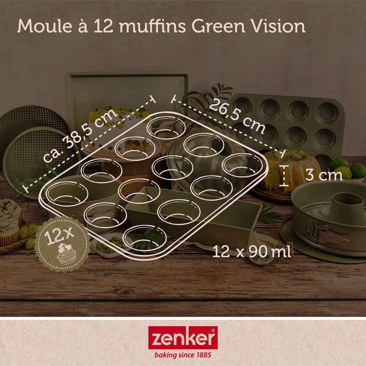ZENKER Set pâtisserie avec moule à 12 muffins, 2 bols à mixer et spatule Zenker