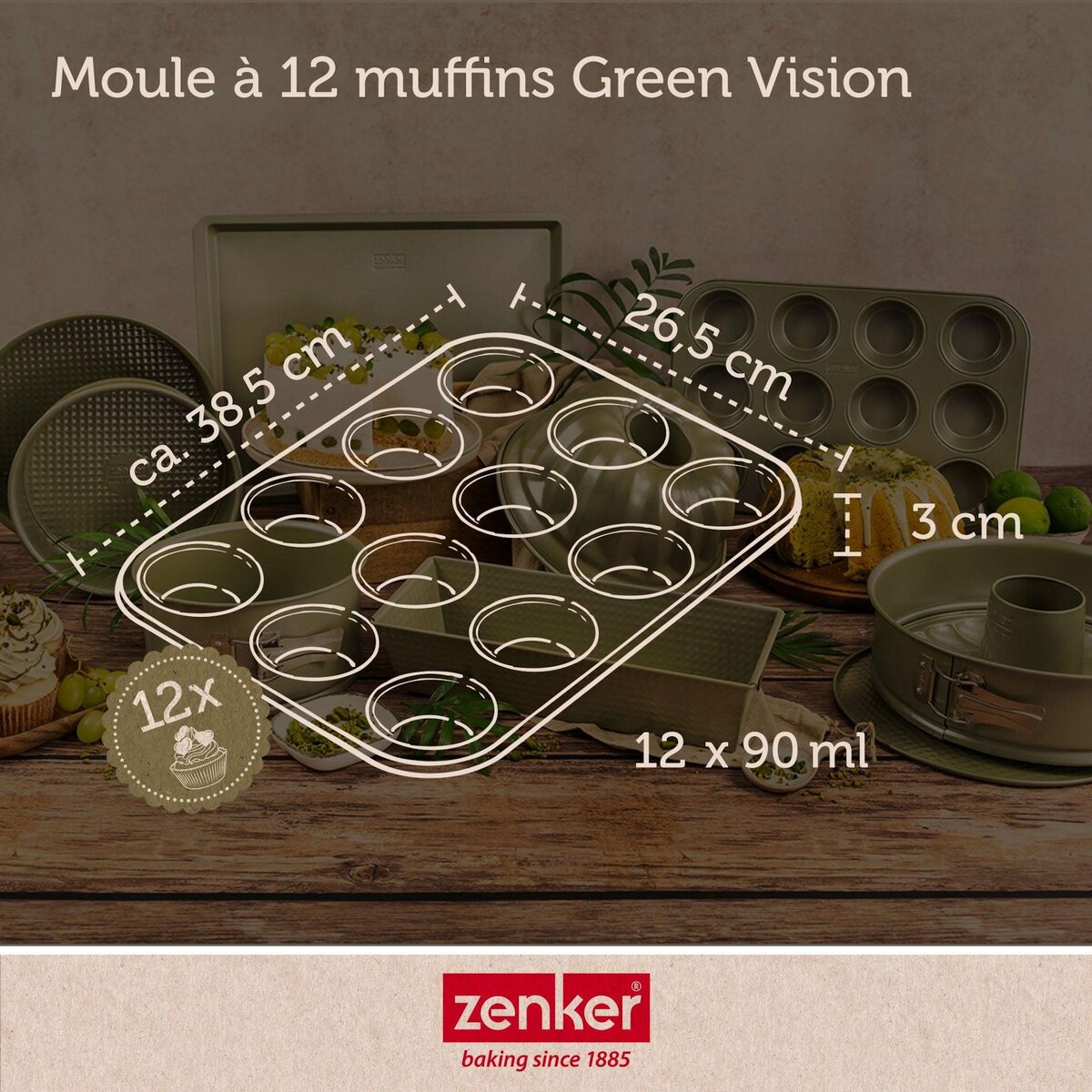 ZENKER Set pâtisserie avec moule à 12 muffins, 2 bols à mixer et spatule Zenker