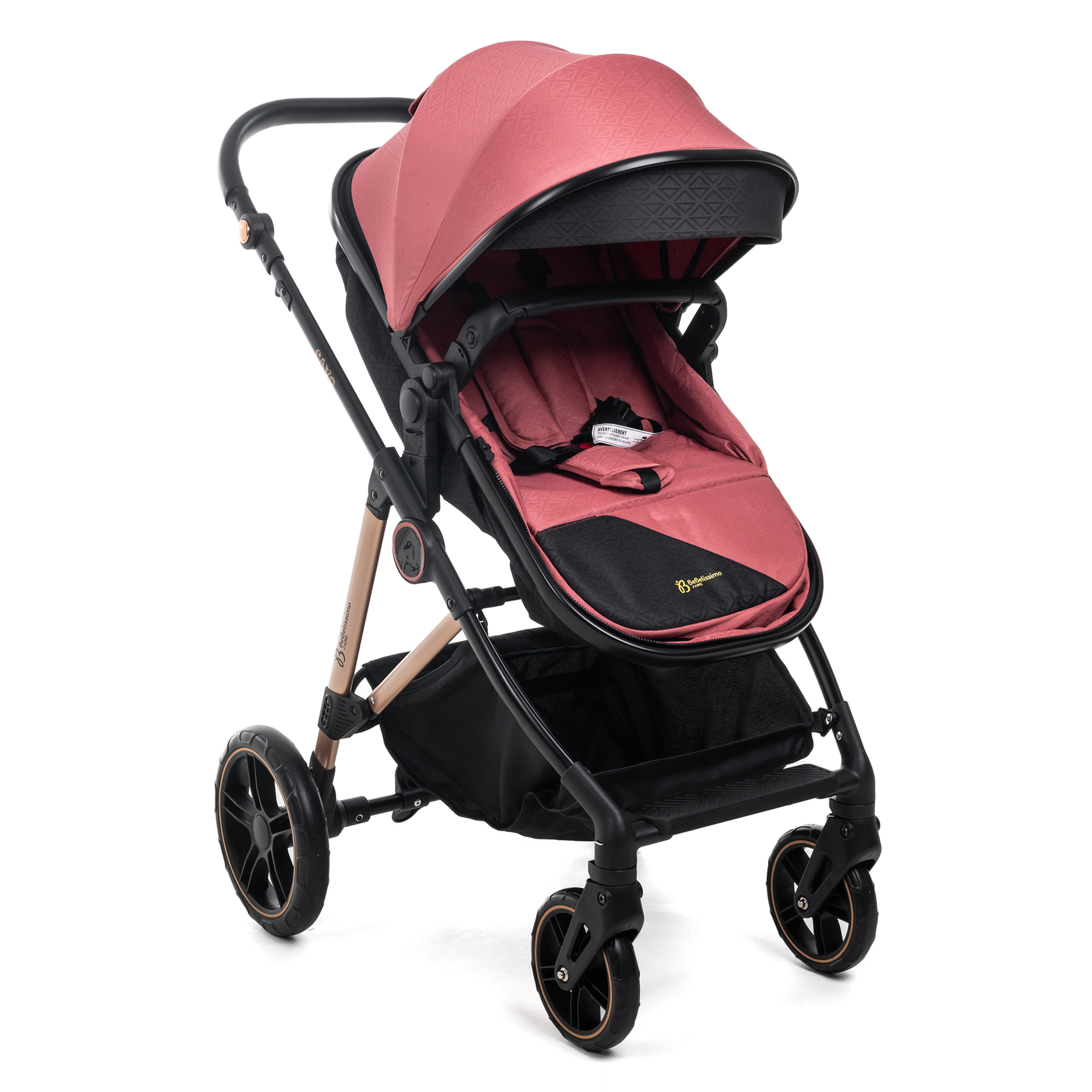 Voir la diapositive 4 : BEBELISSIMO Poussette combinée trio 3 en 1 - siège auto 0+ CAVO – nacelle – dès la naissance – jusqu'à 22kg - bordeaux