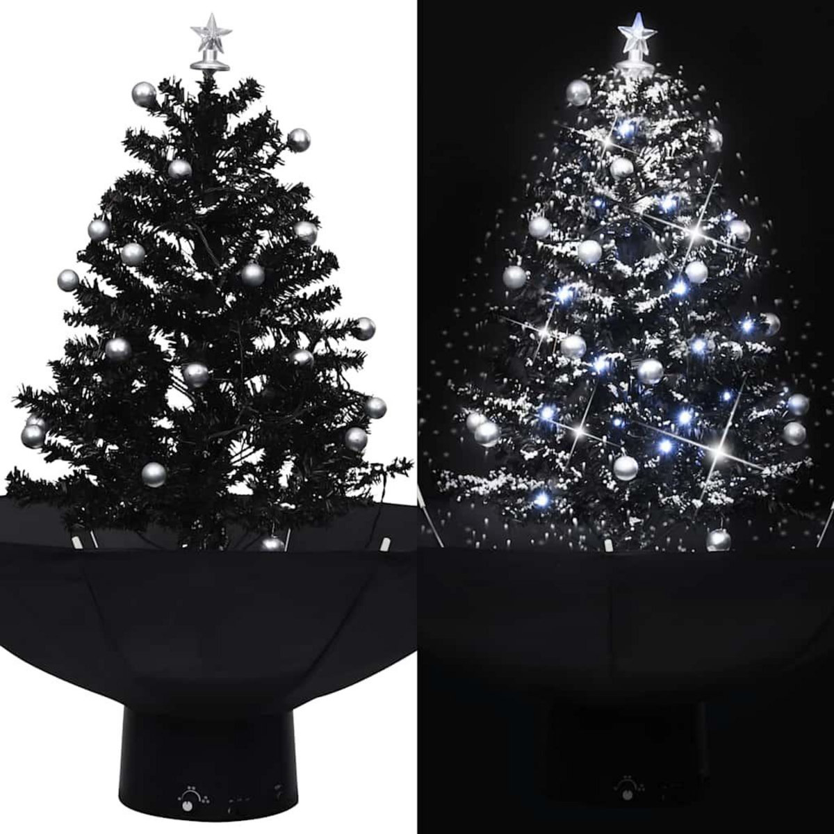 VIDAXL Arbre de Noël neigeux avec base de parapluie Noir 75 cm PVC