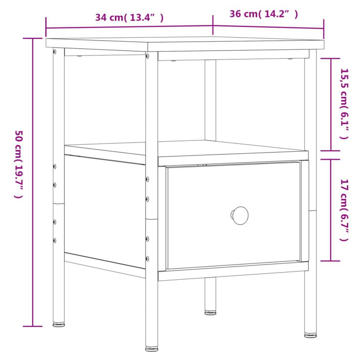 VIDAXL Table de chevet noir 34x36x50 cm bois d'ingenierie