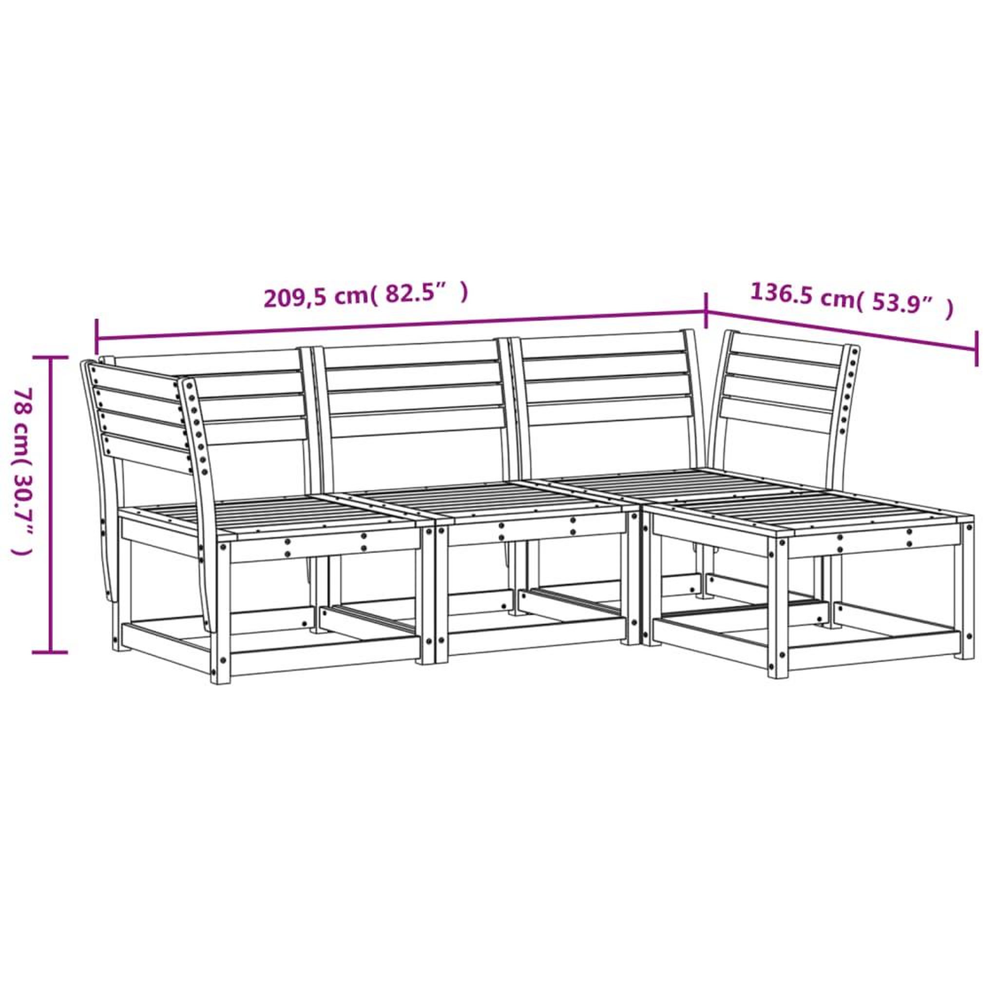 Voir la diapositive 6 : VIDAXL Salon de jardin 4 pcs cire marron bois de pin massif