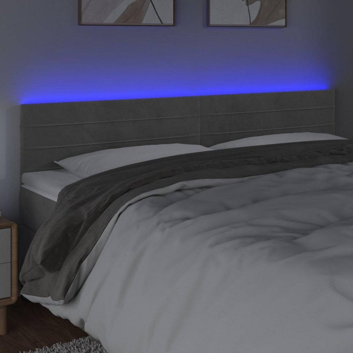 VIDAXL Tete de lit a LED Gris clair 180x5x78/88 cm Velours
