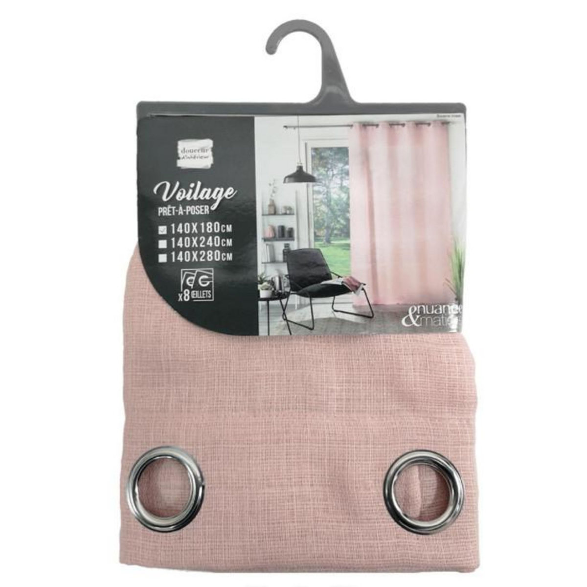 Paris Prix Rideau Voilage à Œillets  Soane  140x180cm Rose