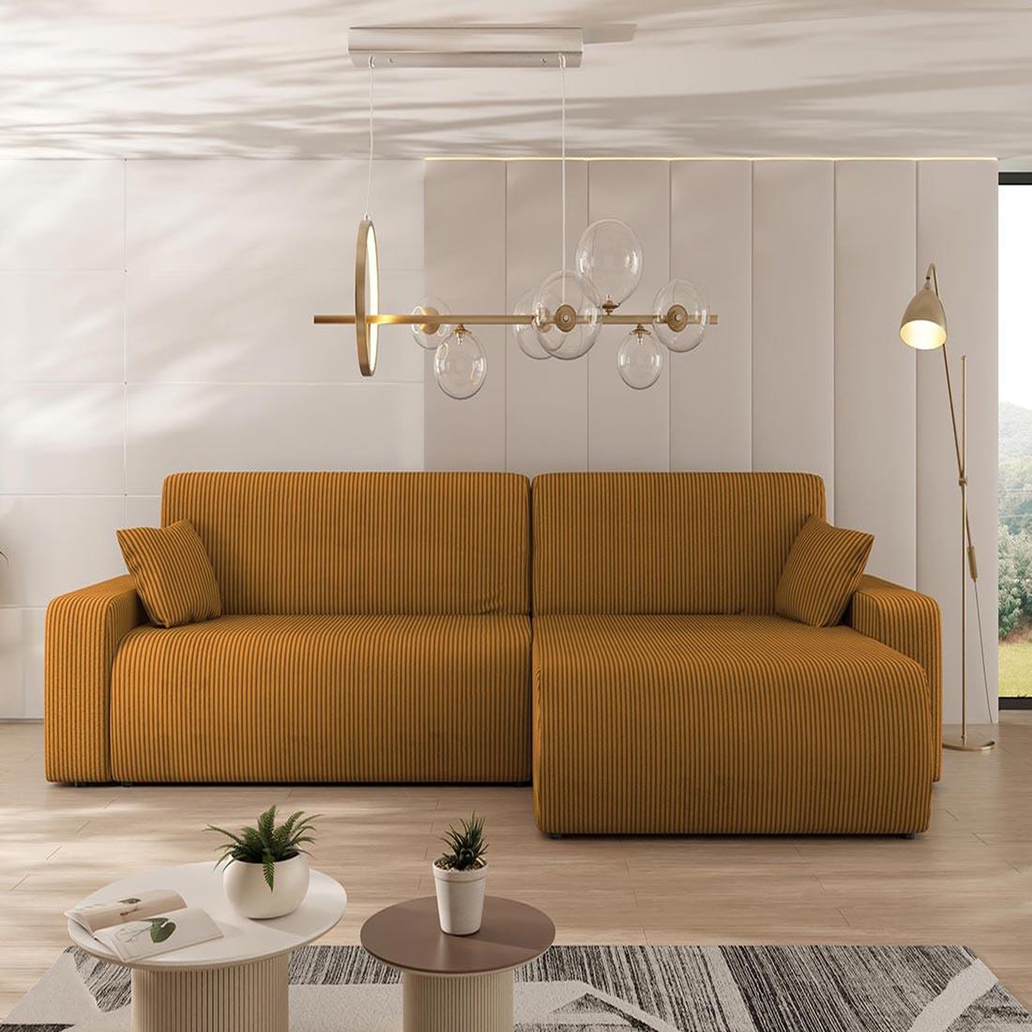 Voir la diapositive 4 : BEST MOBILIER Artemisa - canapé d'angle réversible 5 places convertible avec coffre en velours côtelé