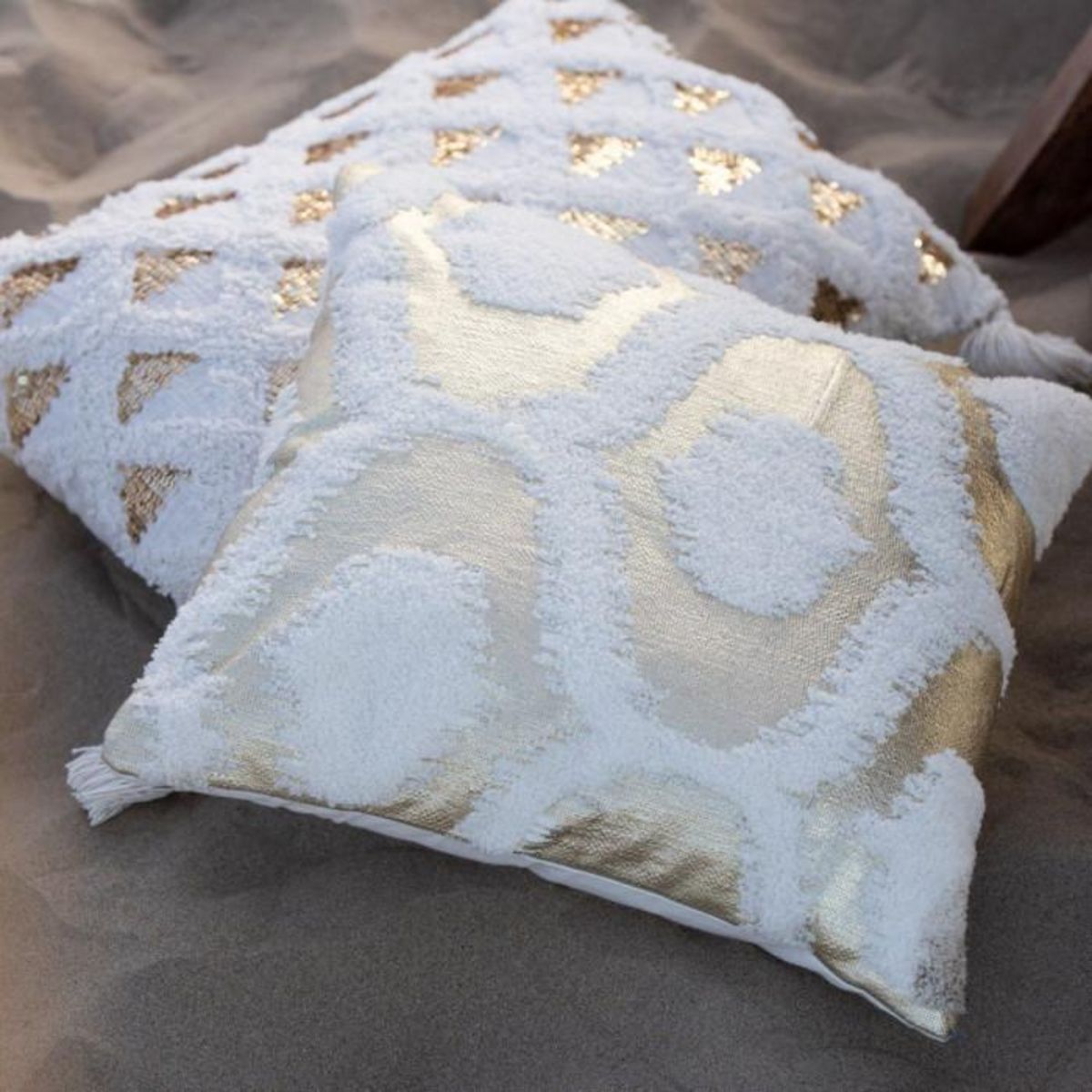 Paris Prix Coussin Déco  Feuille  45x45cm Blanc & Or