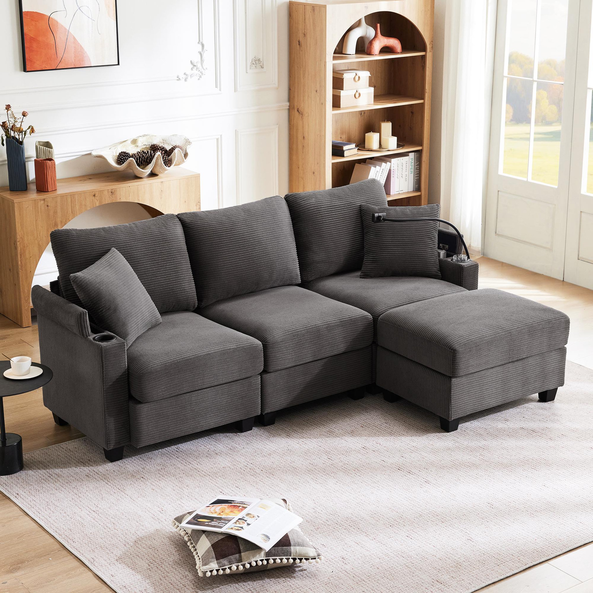 Voir la diapositive 2 : MERAX Canapé d'angle réversible fixe 4 places tissu