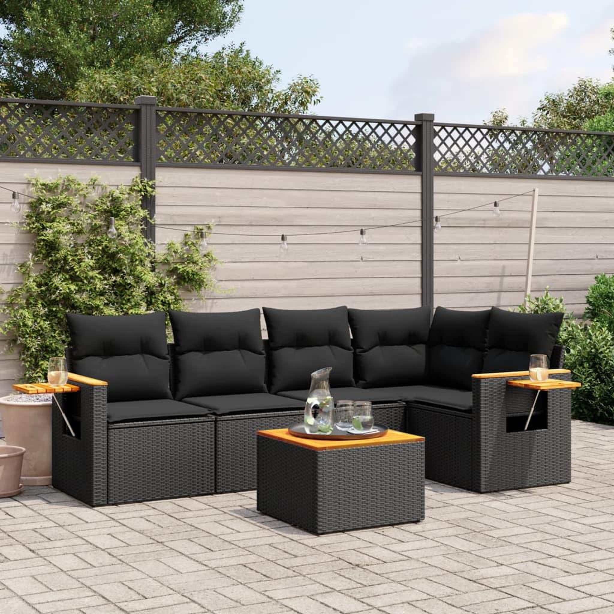 Voir la diapositive 3 : VIDAXL Salon de jardin 6 pcs avec coussins noir resine tressee