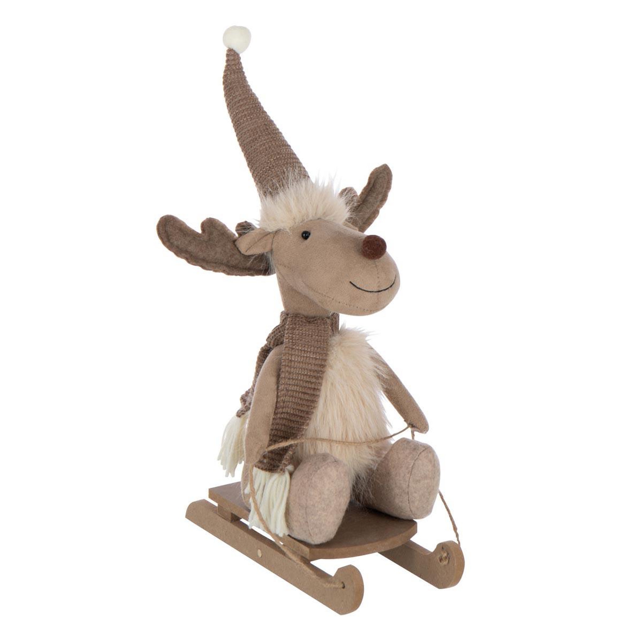 J-LINE Statuette élan luge  fungo  40cm beige
